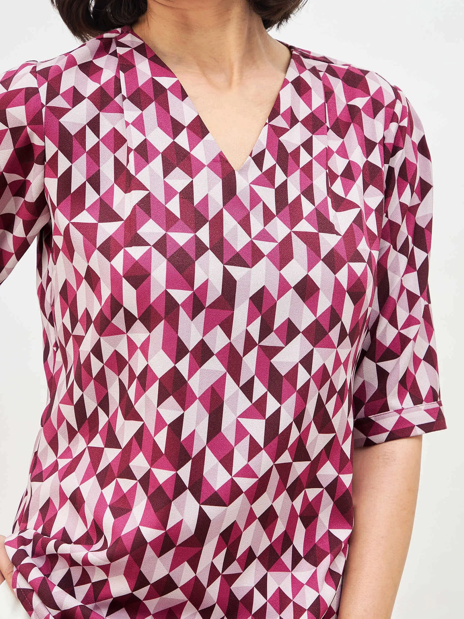 Mosaic Plum Geometric V-Neck Top - plum sold by Salt Attire product image thumbnail 3