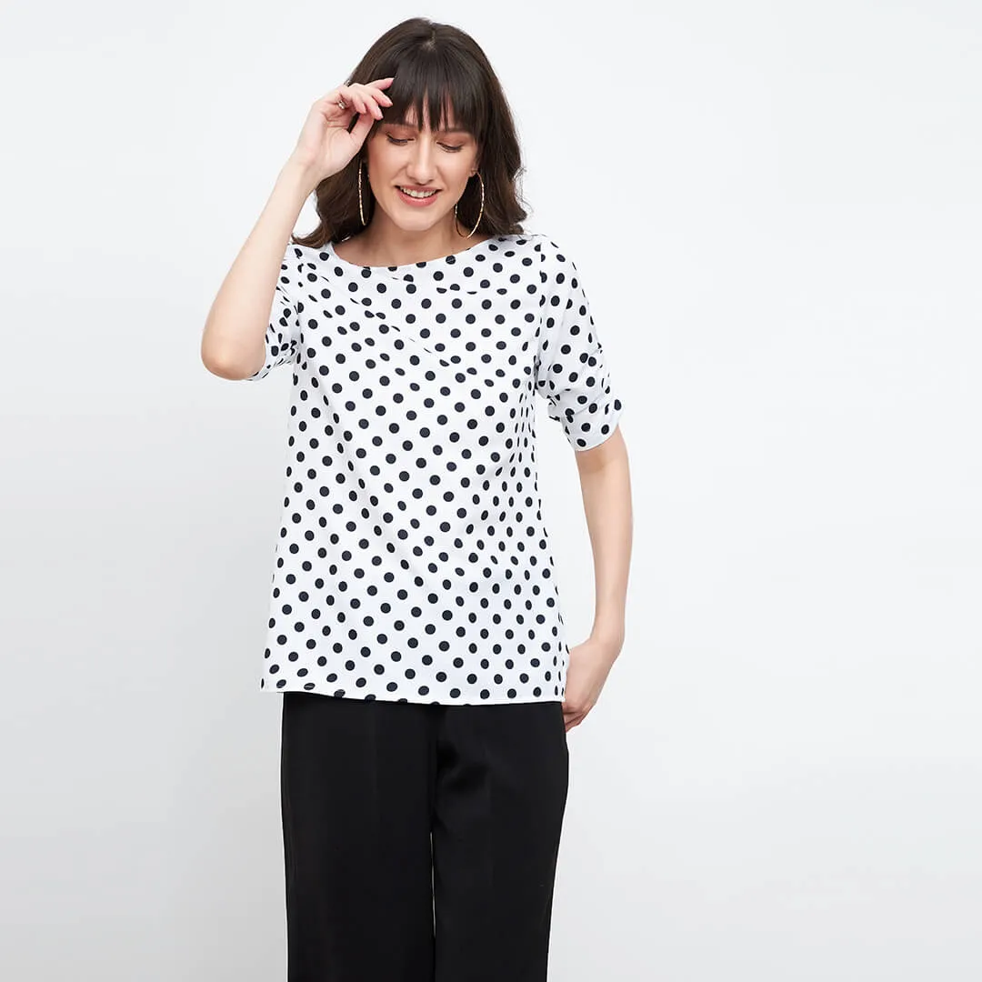 Dory Ruched sleeve Top - Polka Print sold by Salt Attire