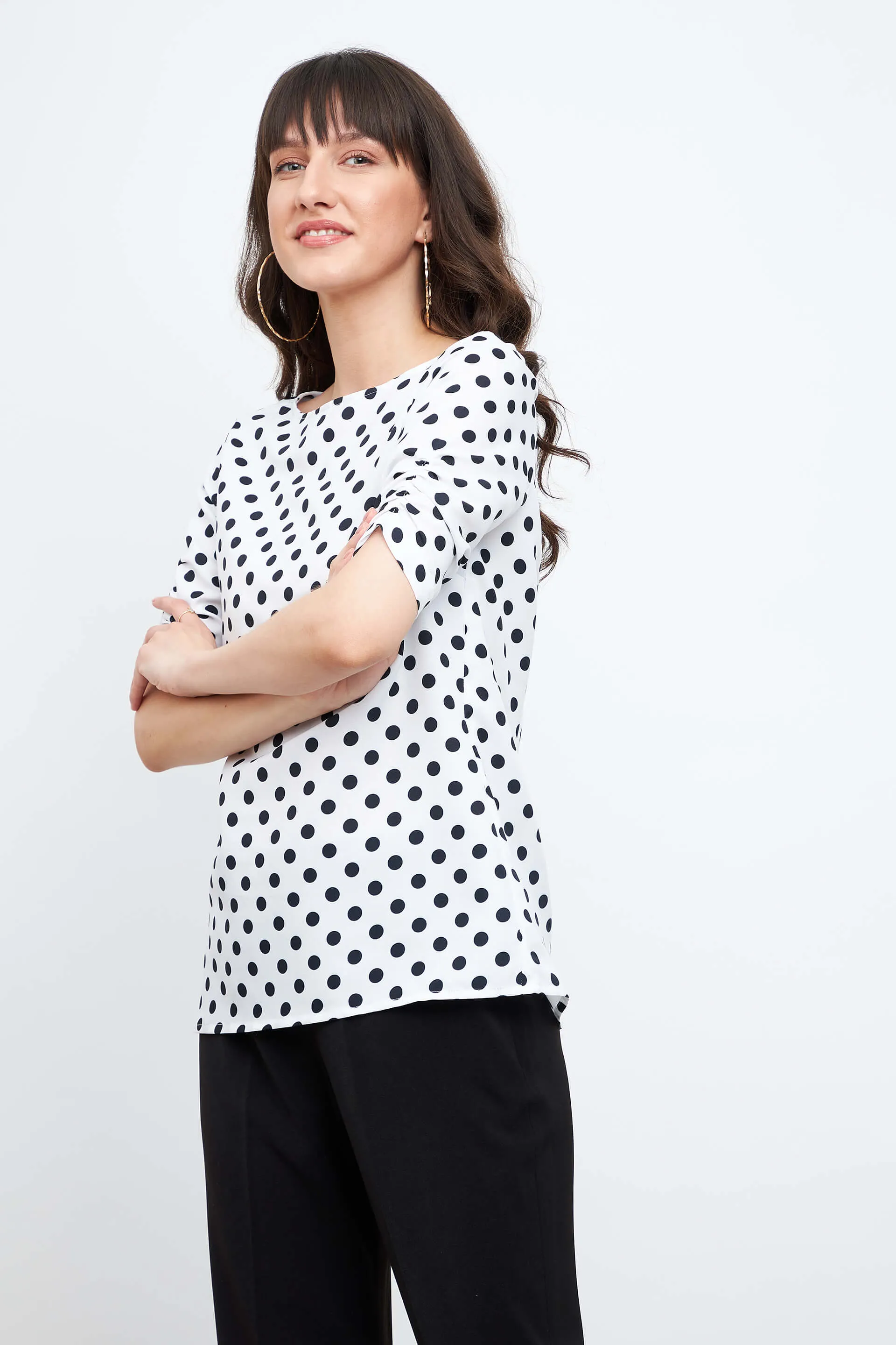 Dory Ruched sleeve Top - Polka Print sold by Salt Attire product image thumbnail 2