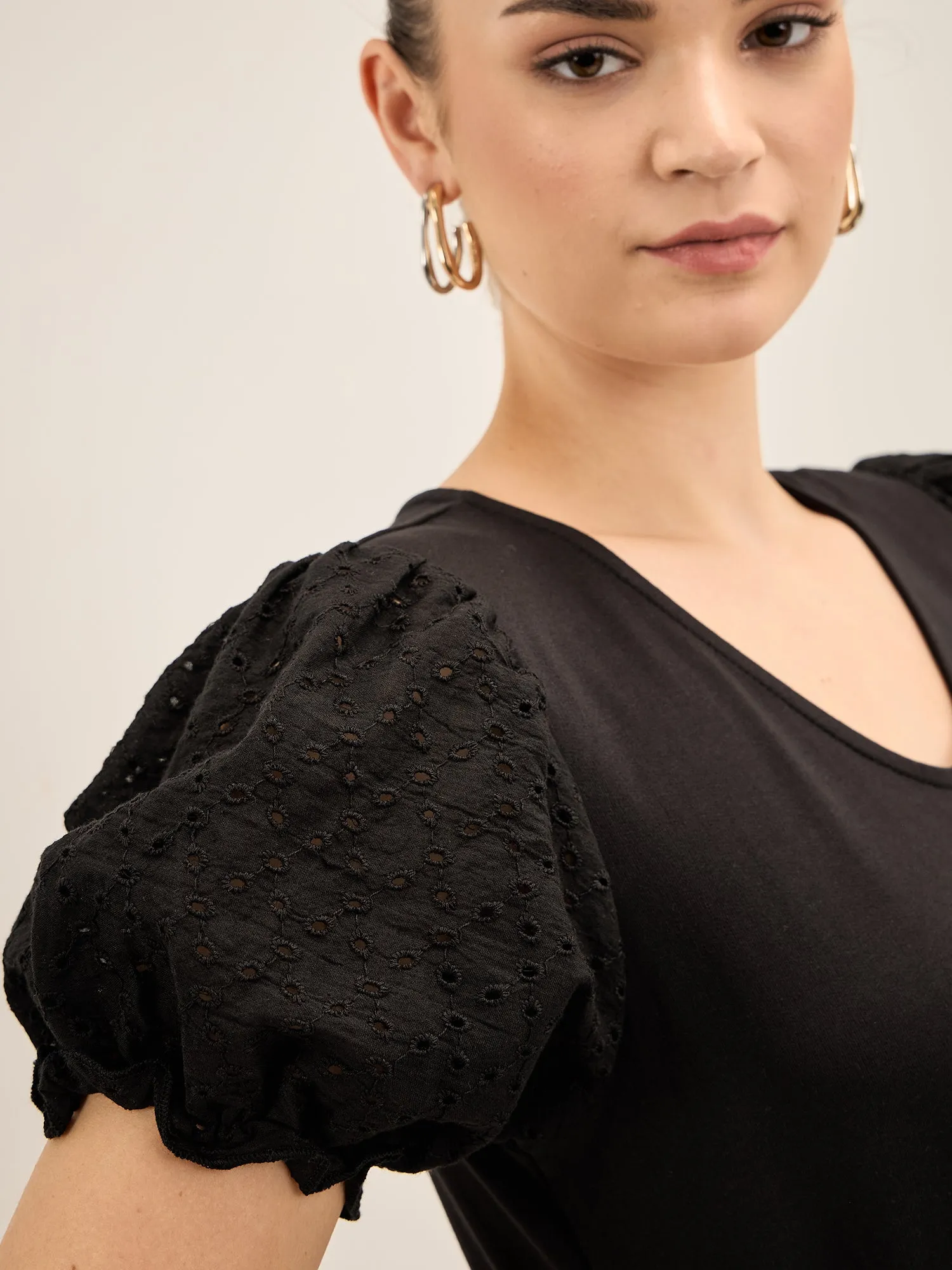 Broderie Tee Schiffli Insert T-Shirt - Black sold by Salt Attire product image thumbnail 3