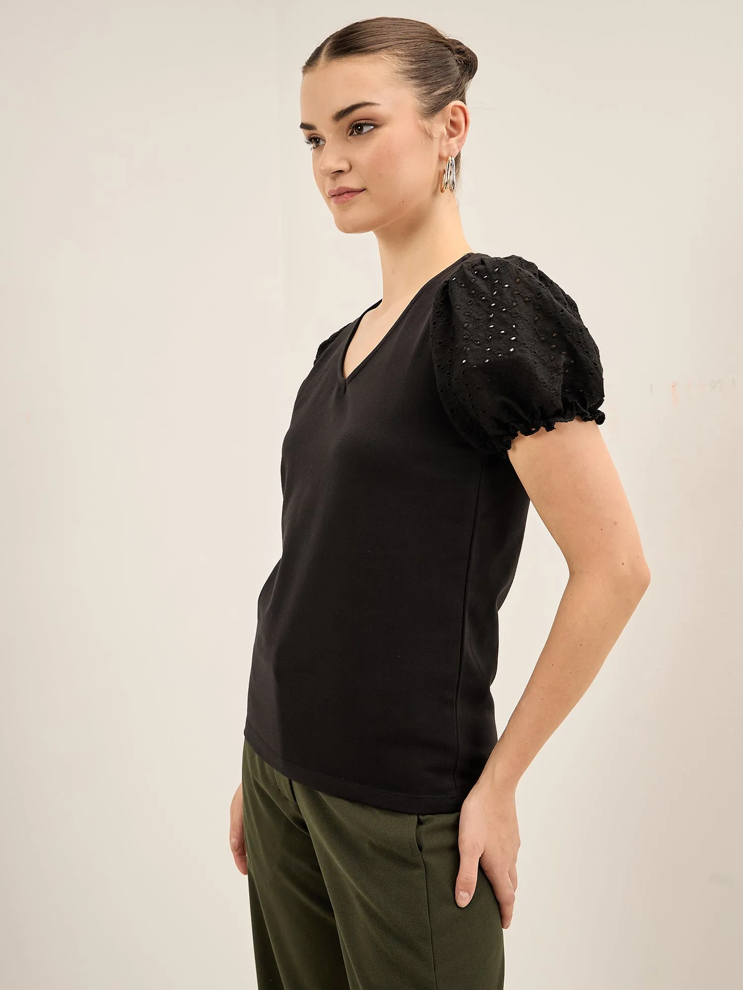 Broderie Tee Schiffli Insert T-Shirt - Black sold by Salt Attire product image thumbnail 5
