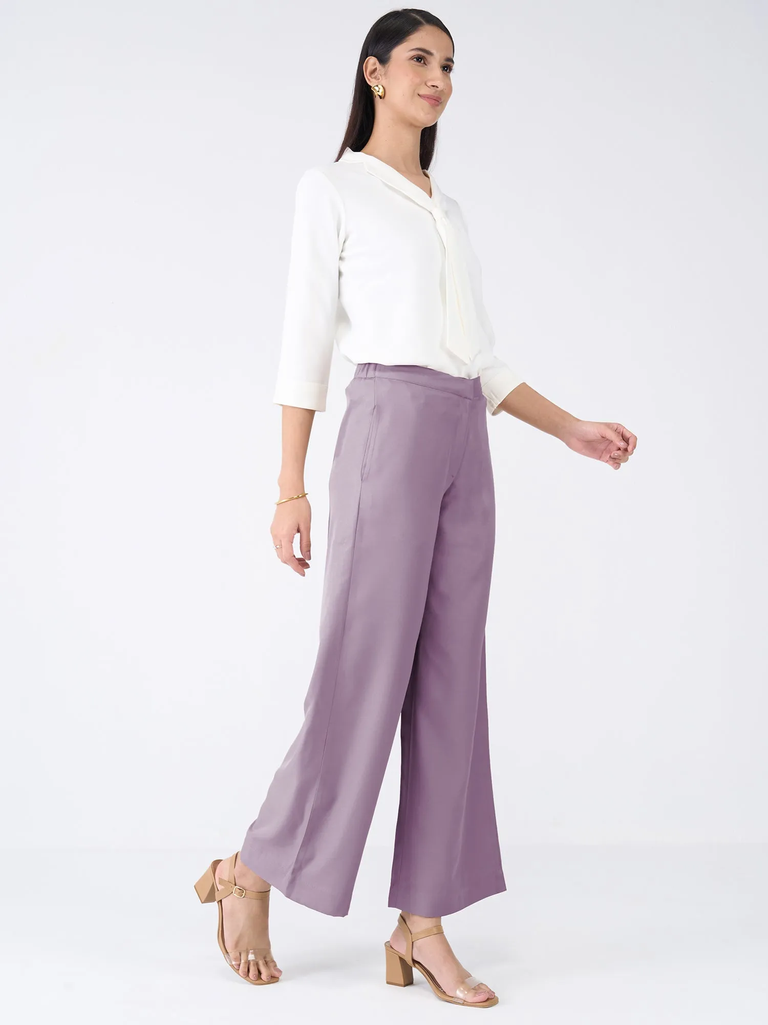 Mercer Mid Rise Wide Legged Trousers - Mauve sold by Salt Attire product image thumbnail 5