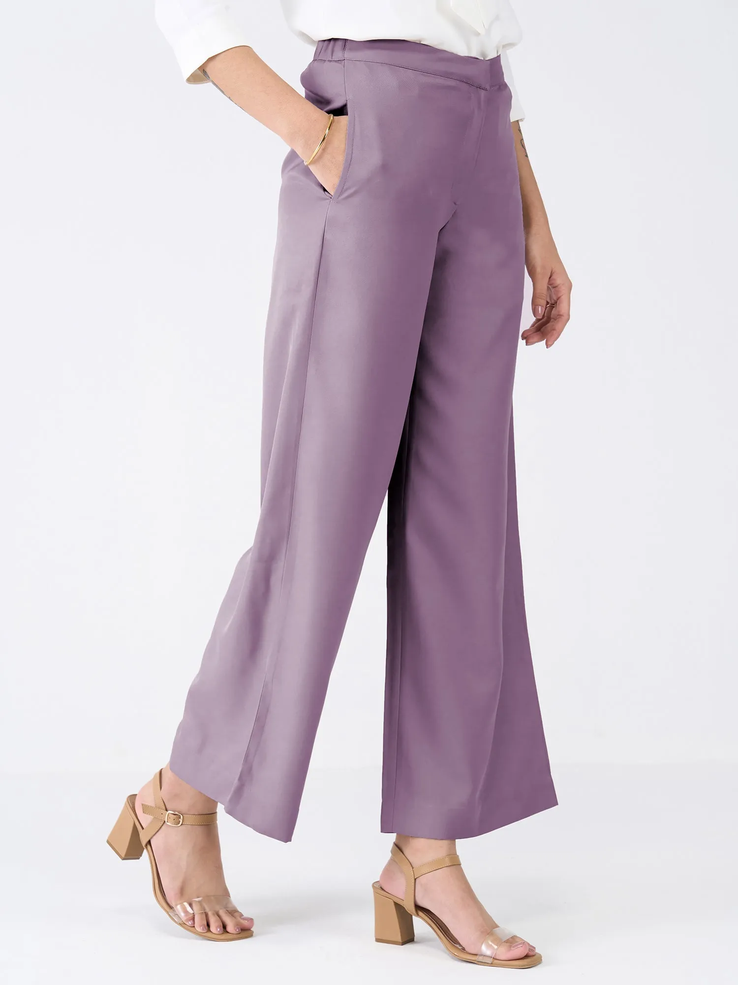 Mercer Mid Rise Wide Legged Trousers - Mauve sold by Salt Attire product image thumbnail 2
