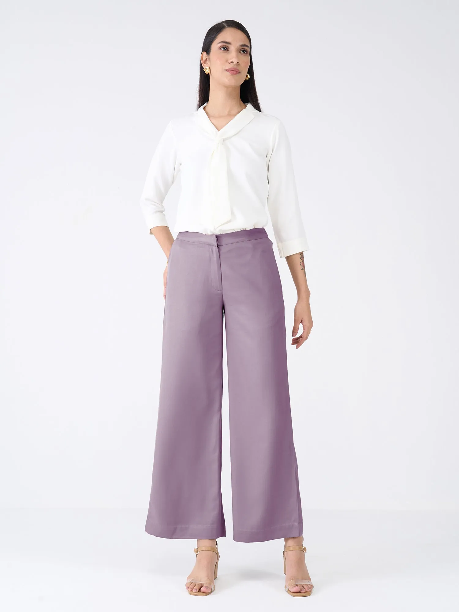 Mercer Mid Rise Wide Legged Trousers - Mauve sold by Salt Attire product image thumbnail 4