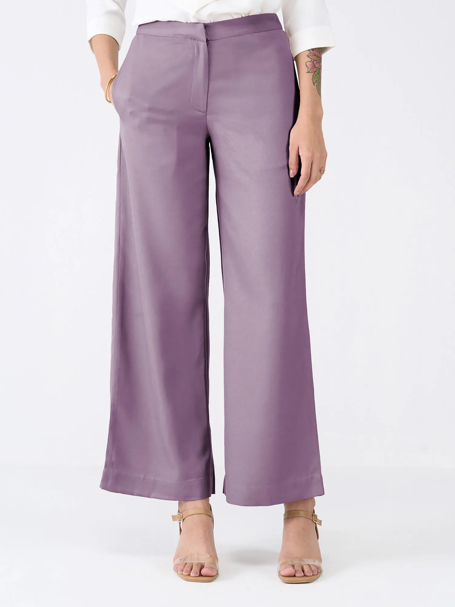 Mercer Mid Rise Wide Legged Trousers - Mauve sold by Salt Attire