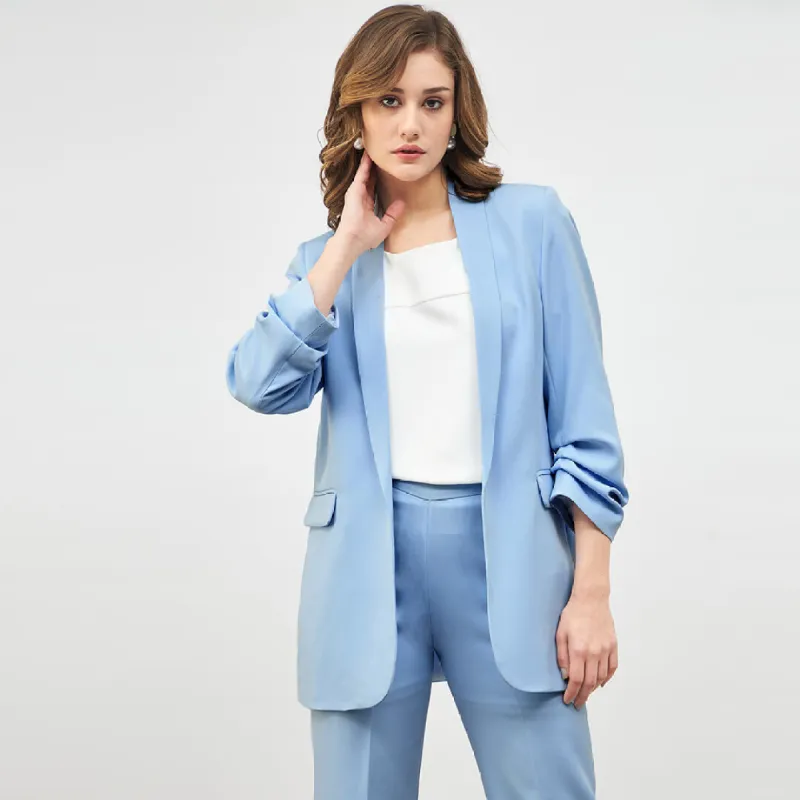 Spunky Ruched Sleeve Blazer -Sky Blue sold by Salt Attire