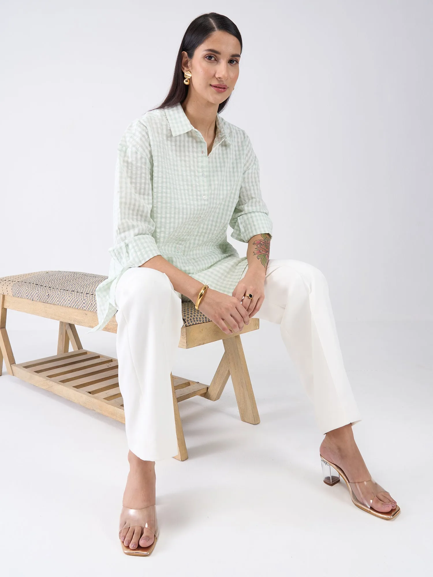 Avocado Oversized Tunic with asymmetric hemline-Mint-Green sold by Salt Attire