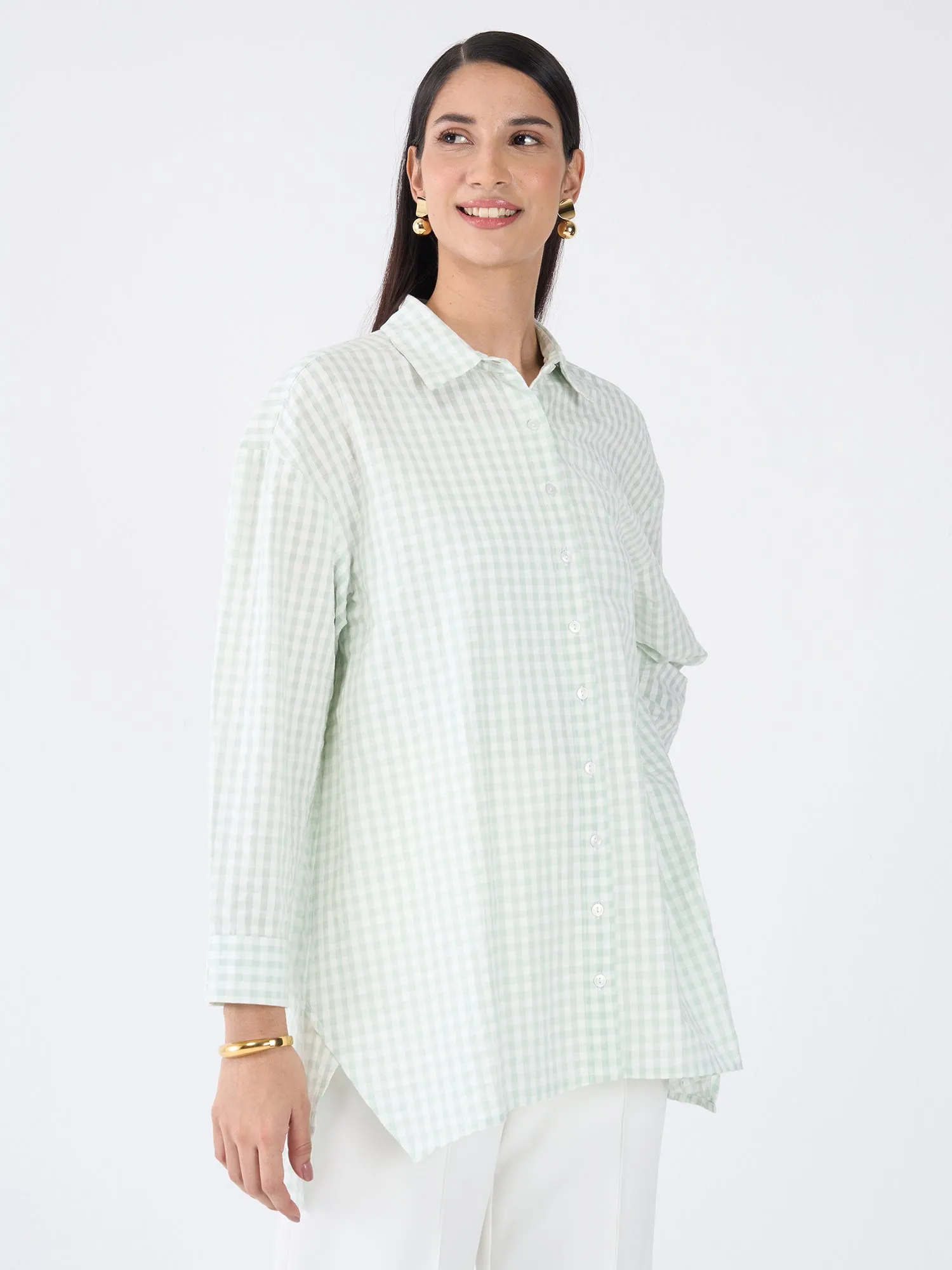 Avocado Oversized Tunic with asymmetric hemline-Mint-Green sold by Salt Attire product image thumbnail 3