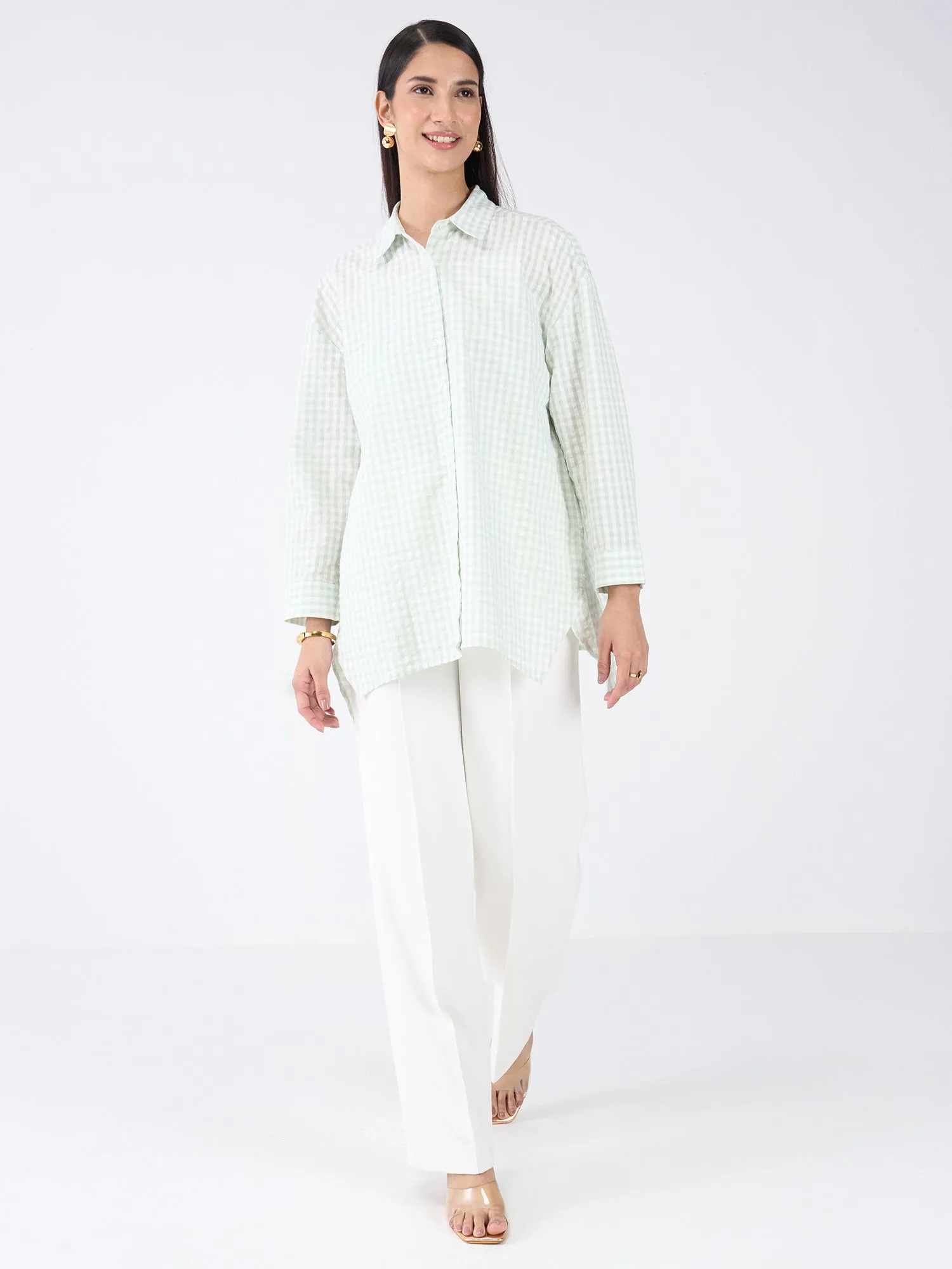 Avocado Oversized Tunic with asymmetric hemline-Mint-Green sold by Salt Attire product image thumbnail 4