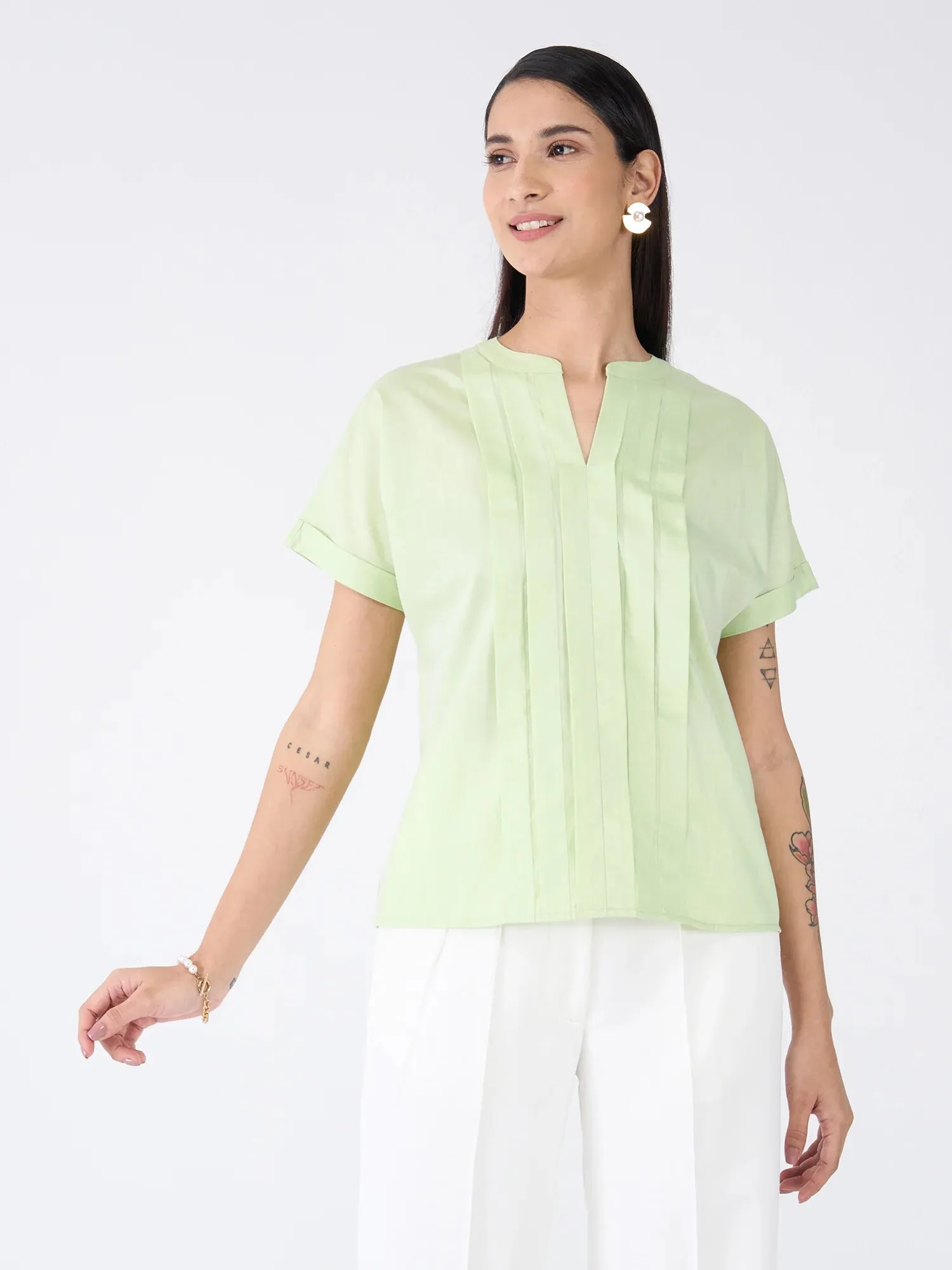 Mulled Wine Pleated Top-Fresh Green sold by Salt Attire product image thumbnail 2