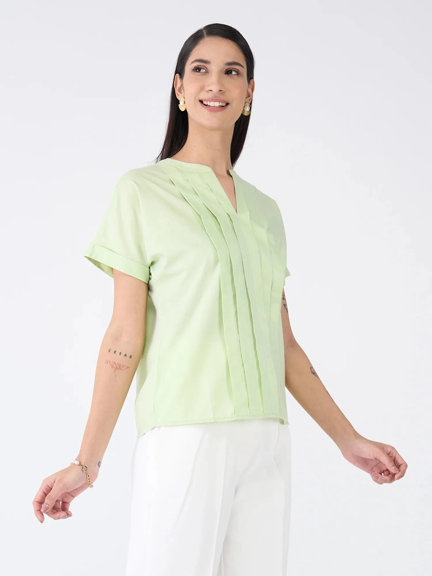 Mulled Wine Pleated Top-Fresh Green sold by Salt Attire product image thumbnail 5