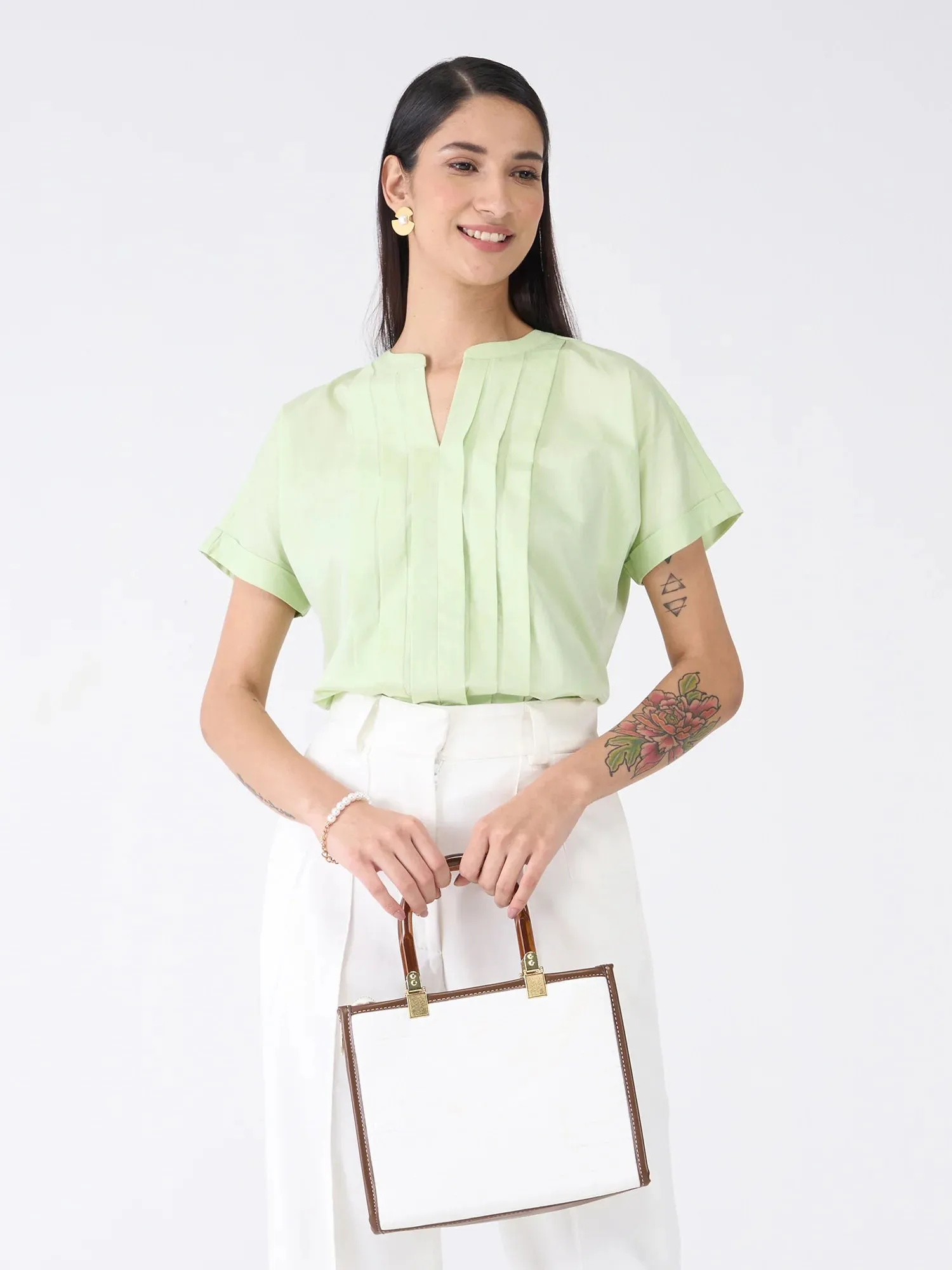 Mulled Wine Pleated Top-Fresh Green sold by Salt Attire