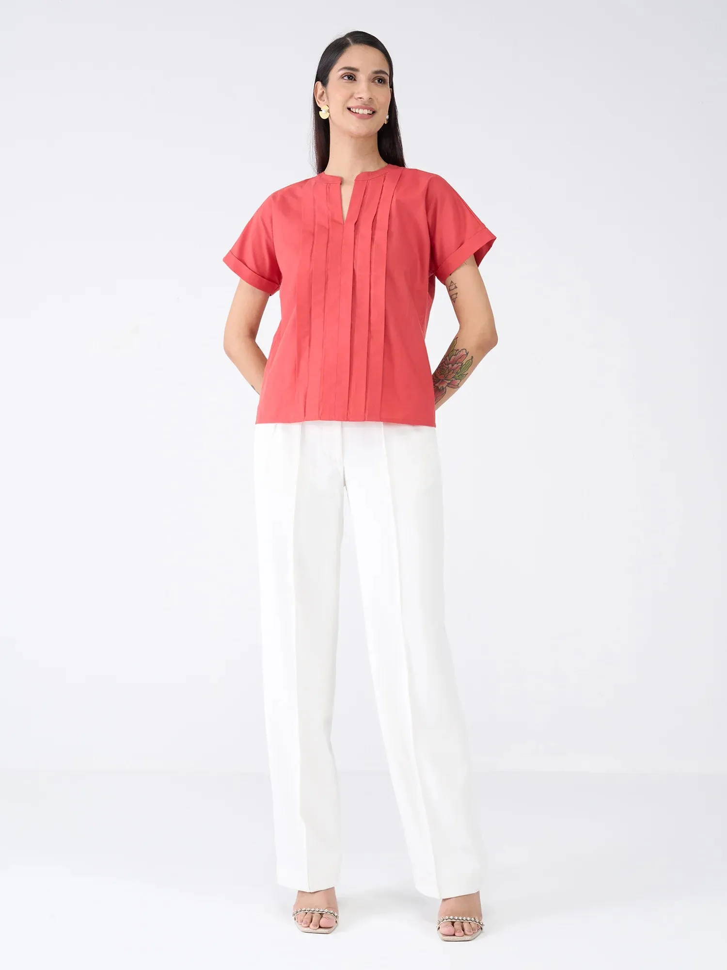 Mulled Wine Pleated Top-Candy Red sold by Salt Attire product image thumbnail 4