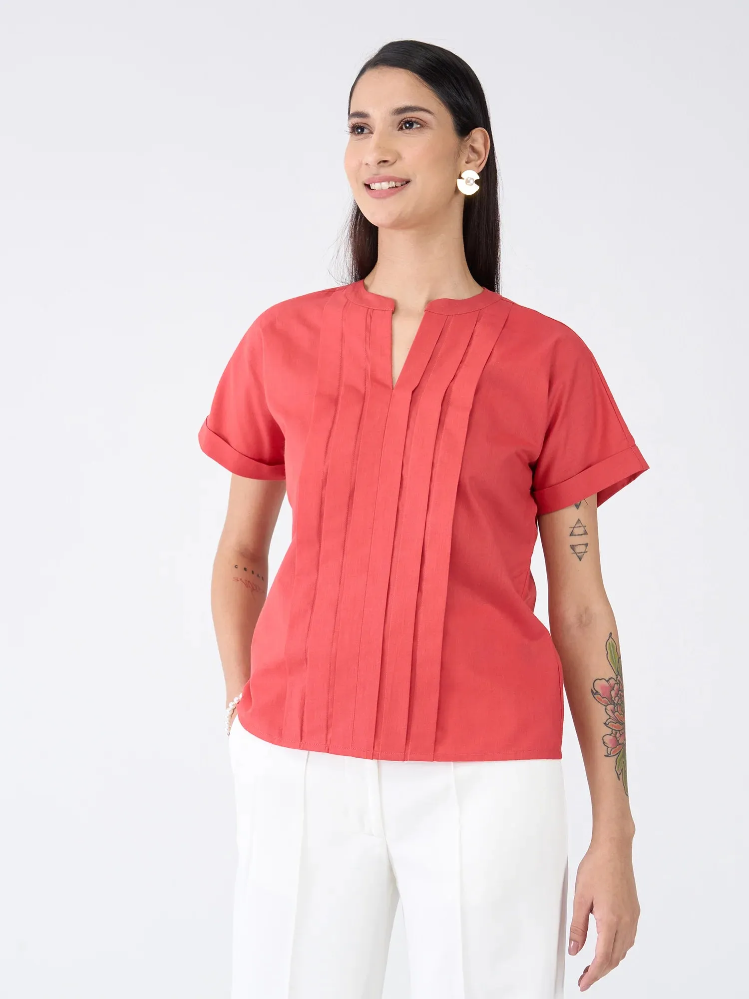 Mulled Wine Pleated Top-Candy Red sold by Salt Attire product image thumbnail 5