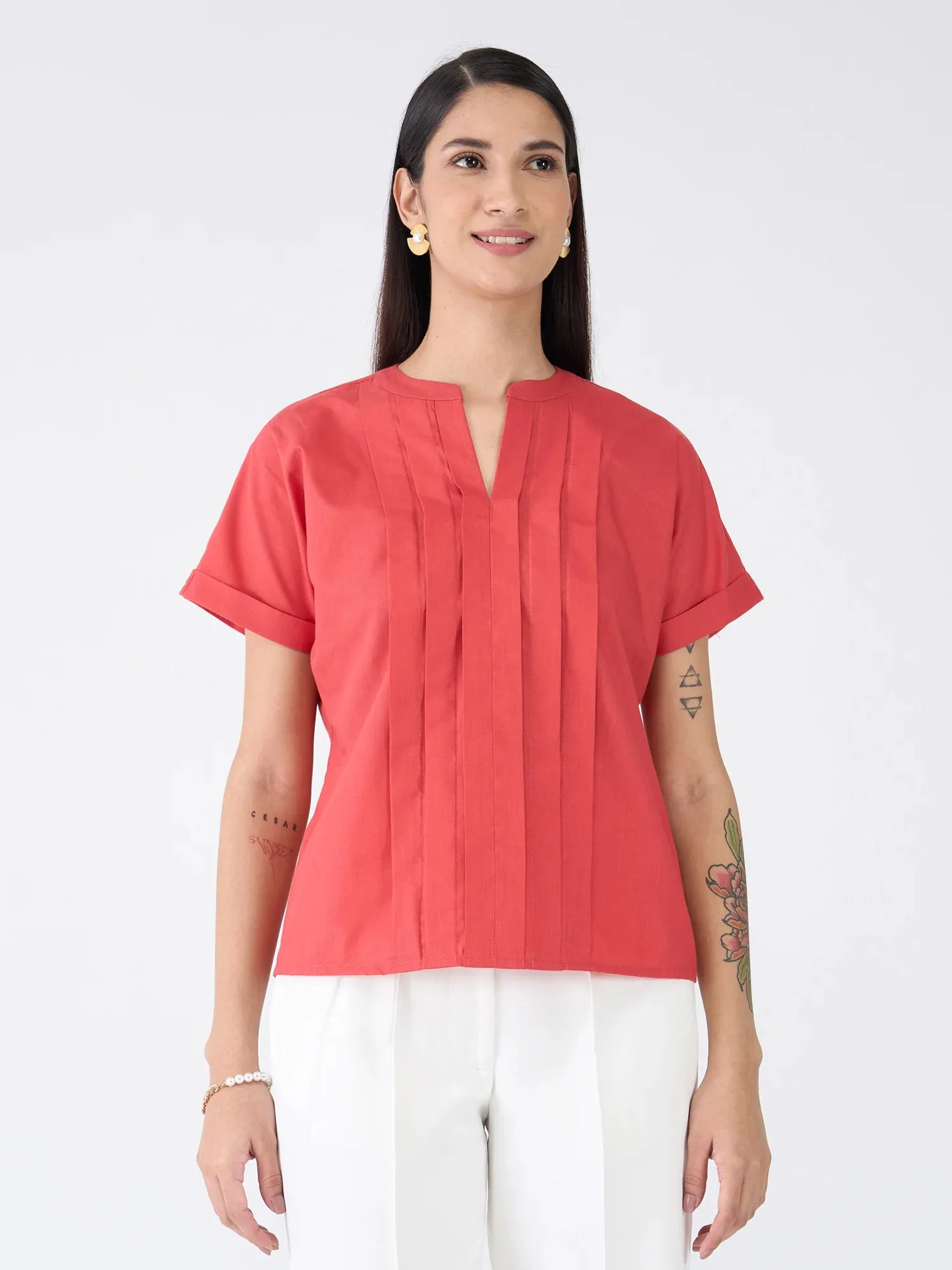 Mulled Wine Pleated Top-Candy Red sold by Salt Attire product image thumbnail 2