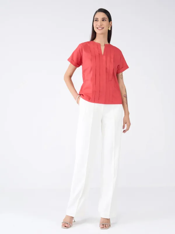 Mulled Wine Pleated Top-Candy Red sold by Salt Attire