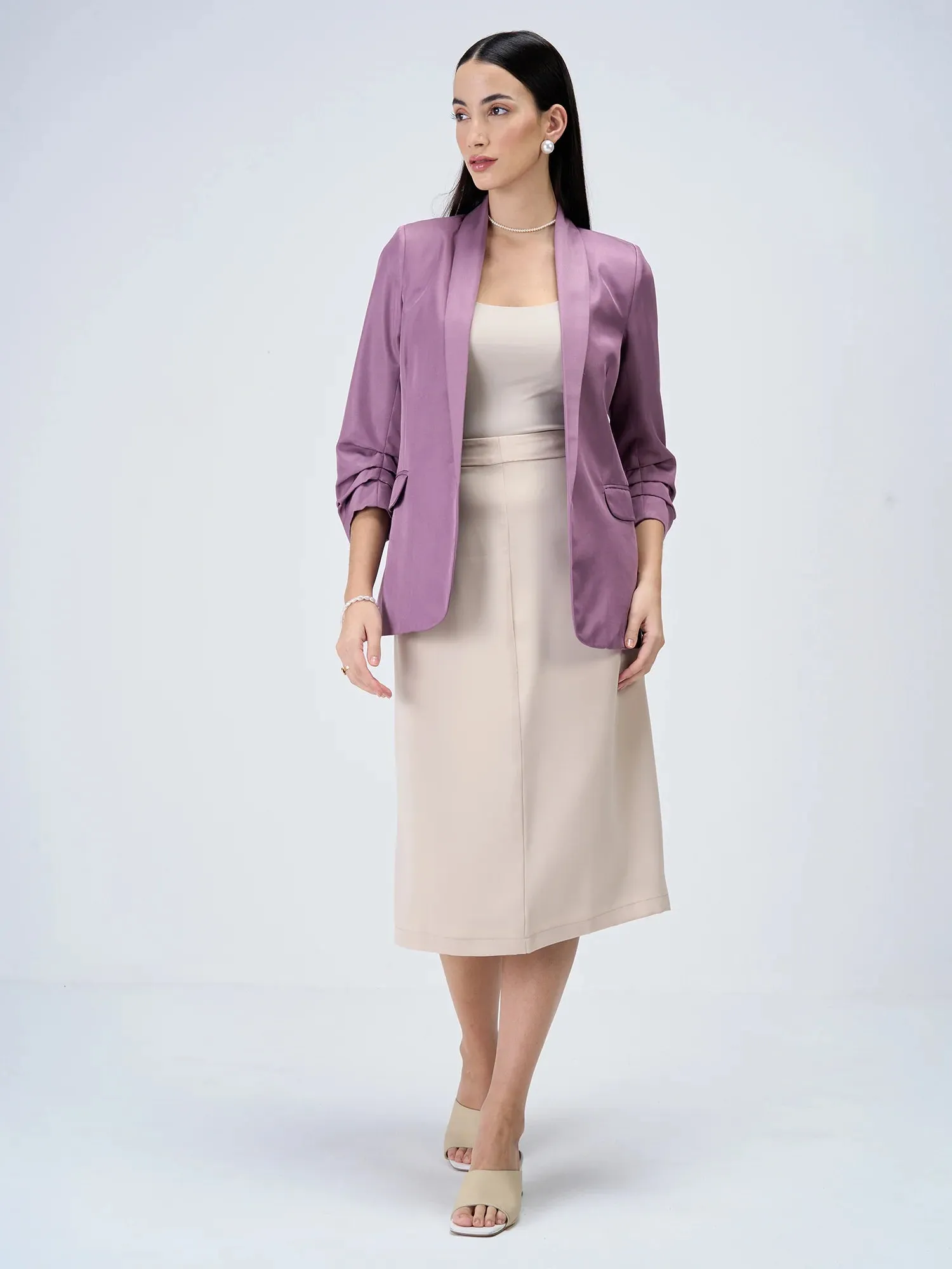 Iconic Ruched Sleeve Blazer-Mauve sold by Salt Attire product image thumbnail 5
