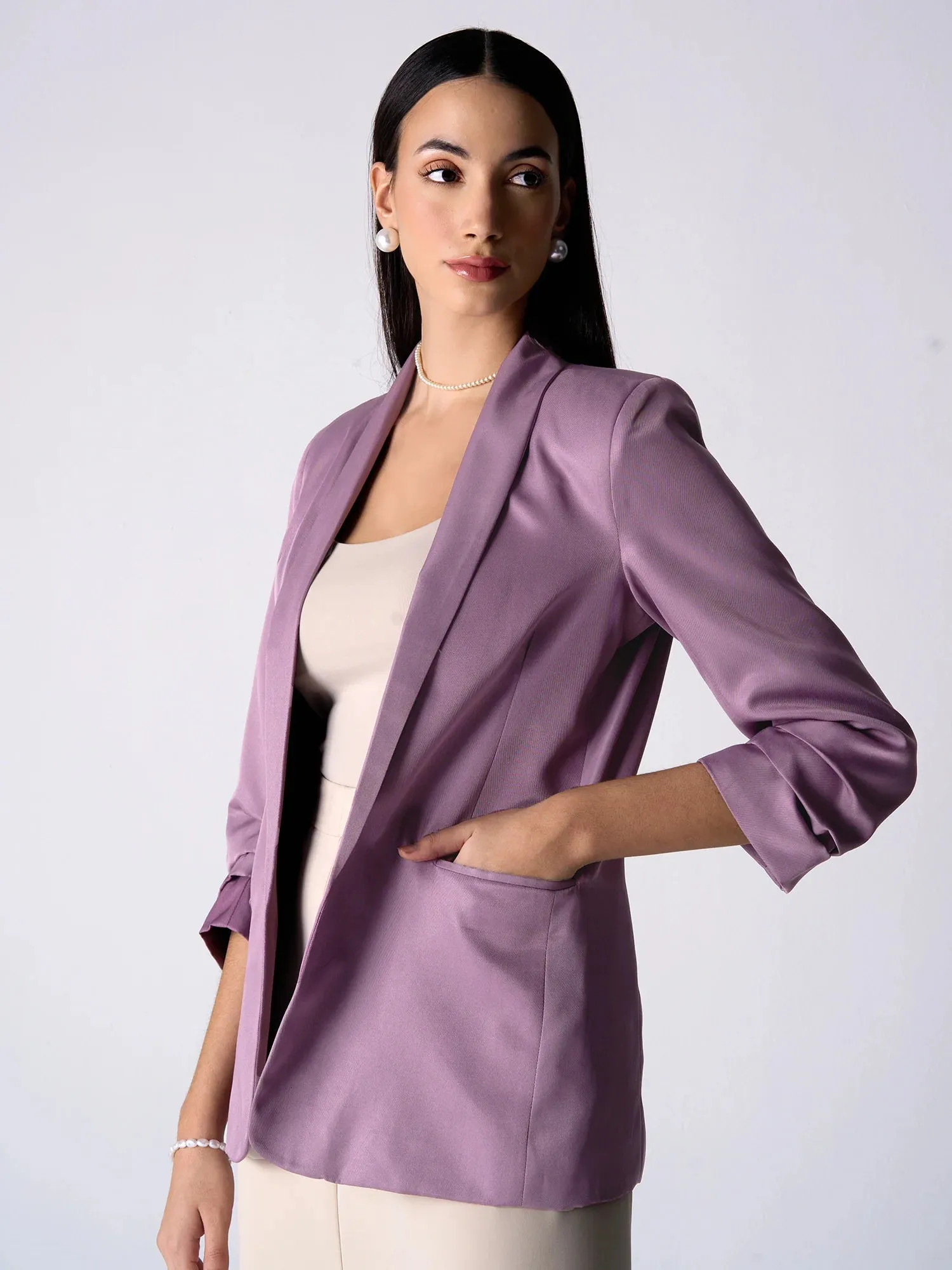 Iconic Ruched Sleeve Blazer-Mauve sold by Salt Attire product image thumbnail 2
