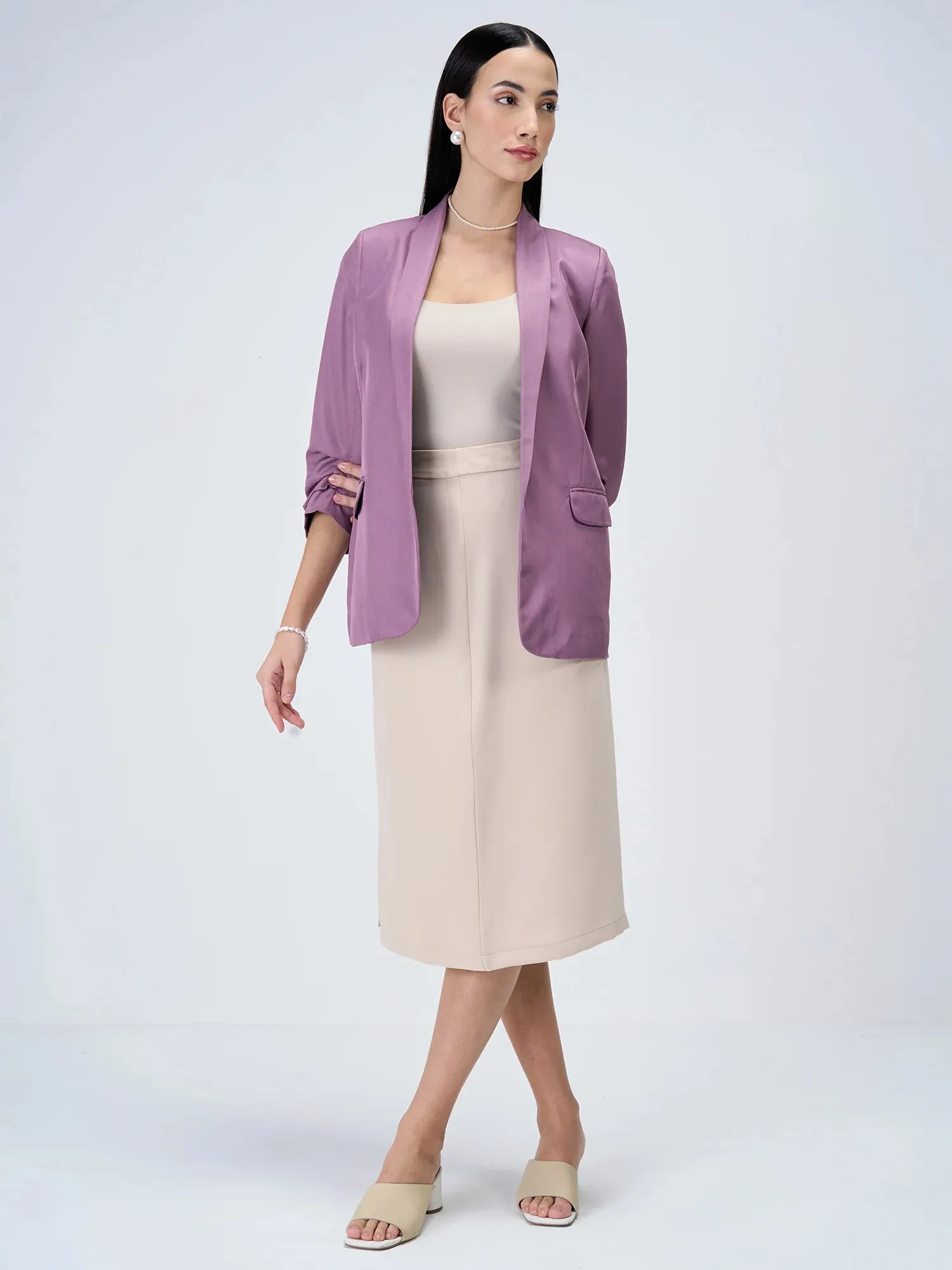 Iconic Ruched Sleeve Blazer-Mauve sold by Salt Attire