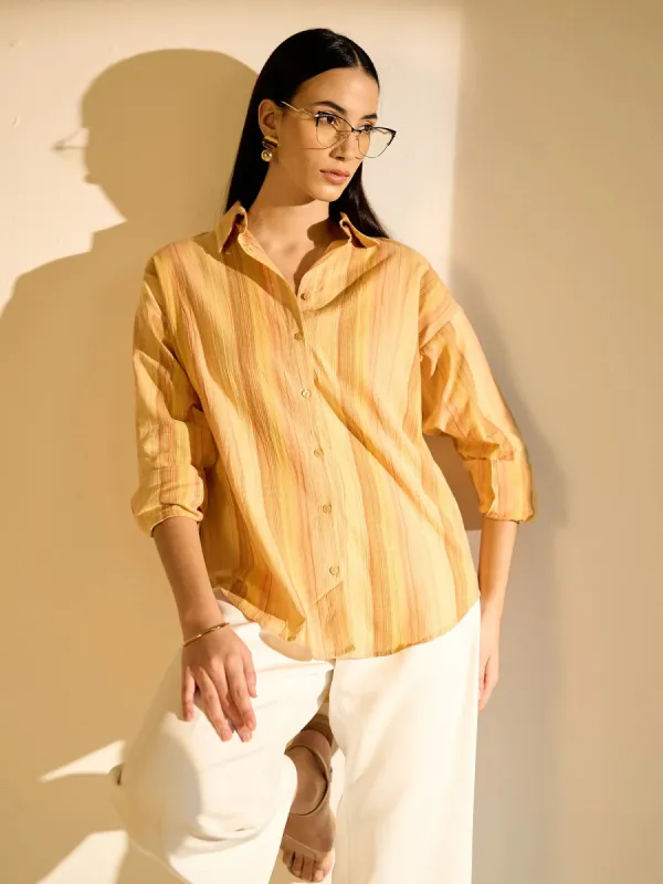 Isle Striped Button Down Shirt-Mustard/Orange sold by Salt Attire