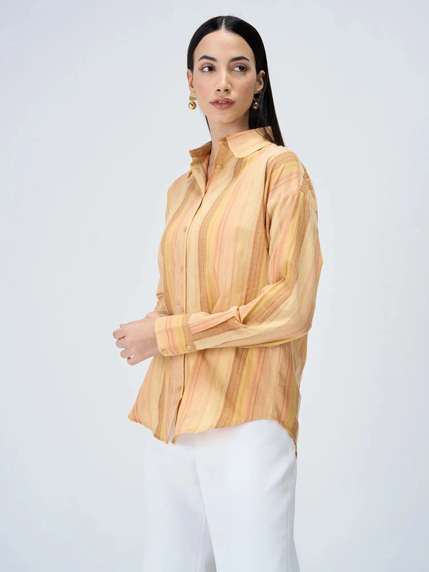 Isle Striped Button Down Shirt-Mustard/Orange sold by Salt Attire product image thumbnail 5
