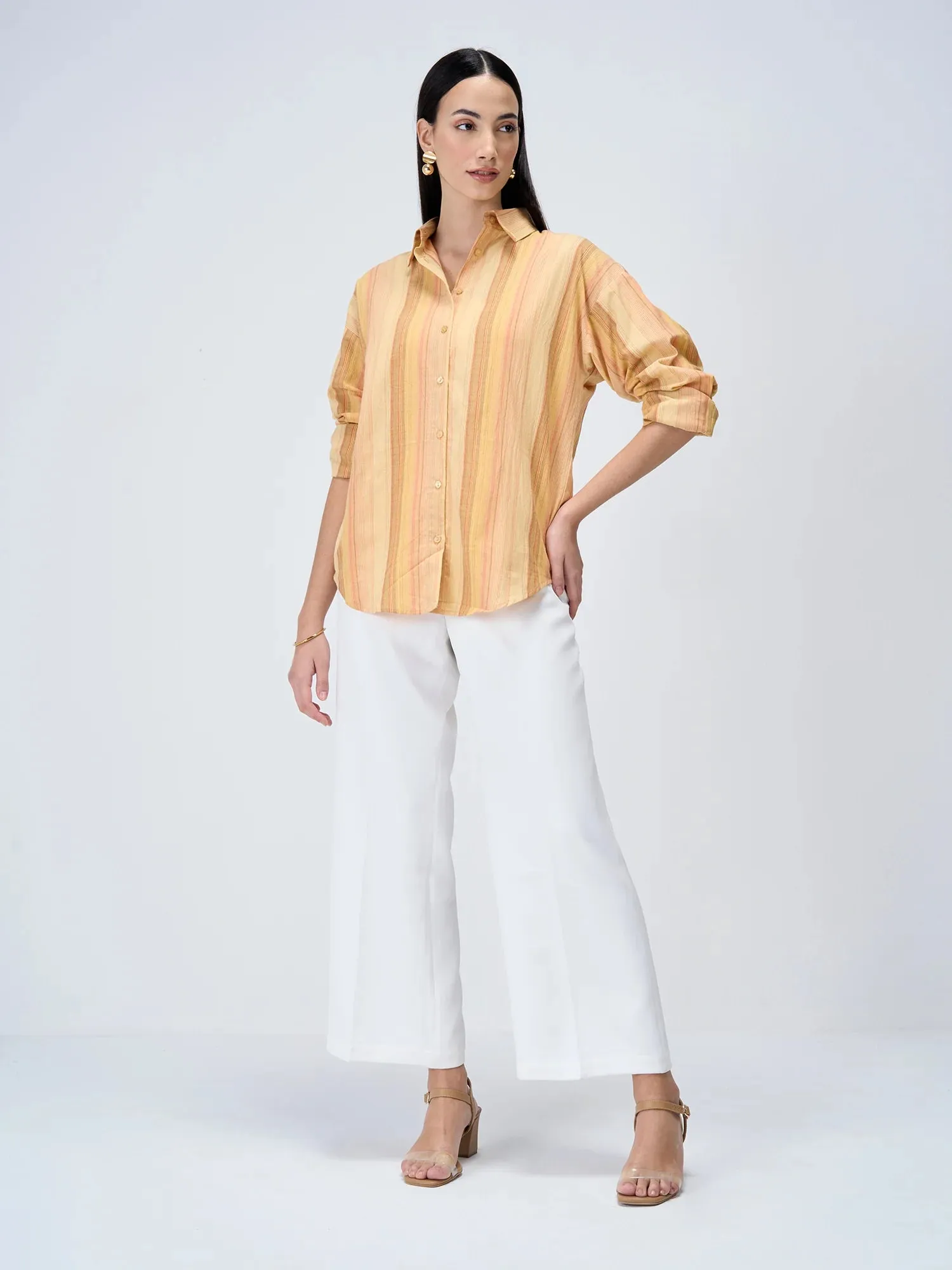 Isle Striped Button Down Shirt-Mustard/Orange sold by Salt Attire product image thumbnail 2