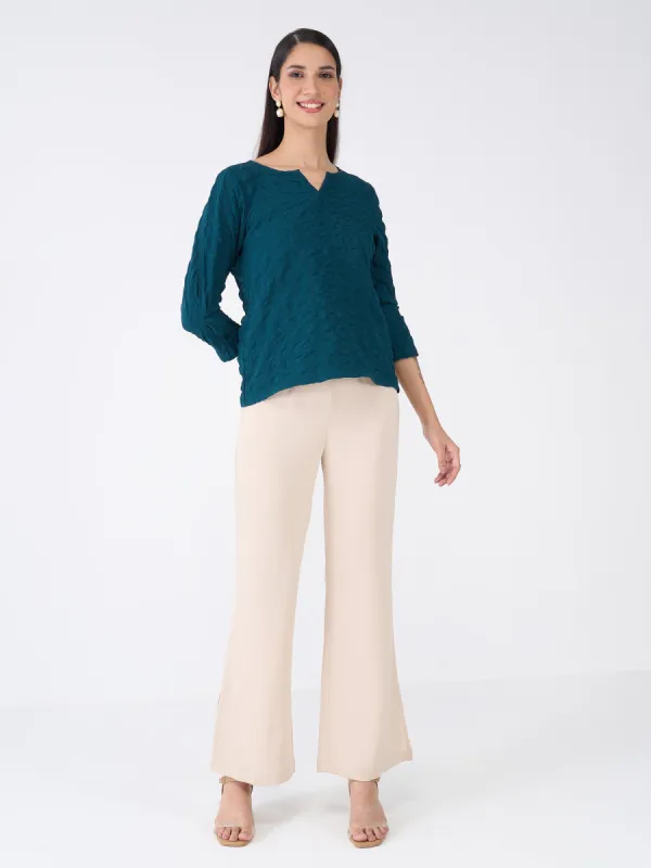 Granita Textured Split V-neck Top-Teal Green sold by Salt Attire