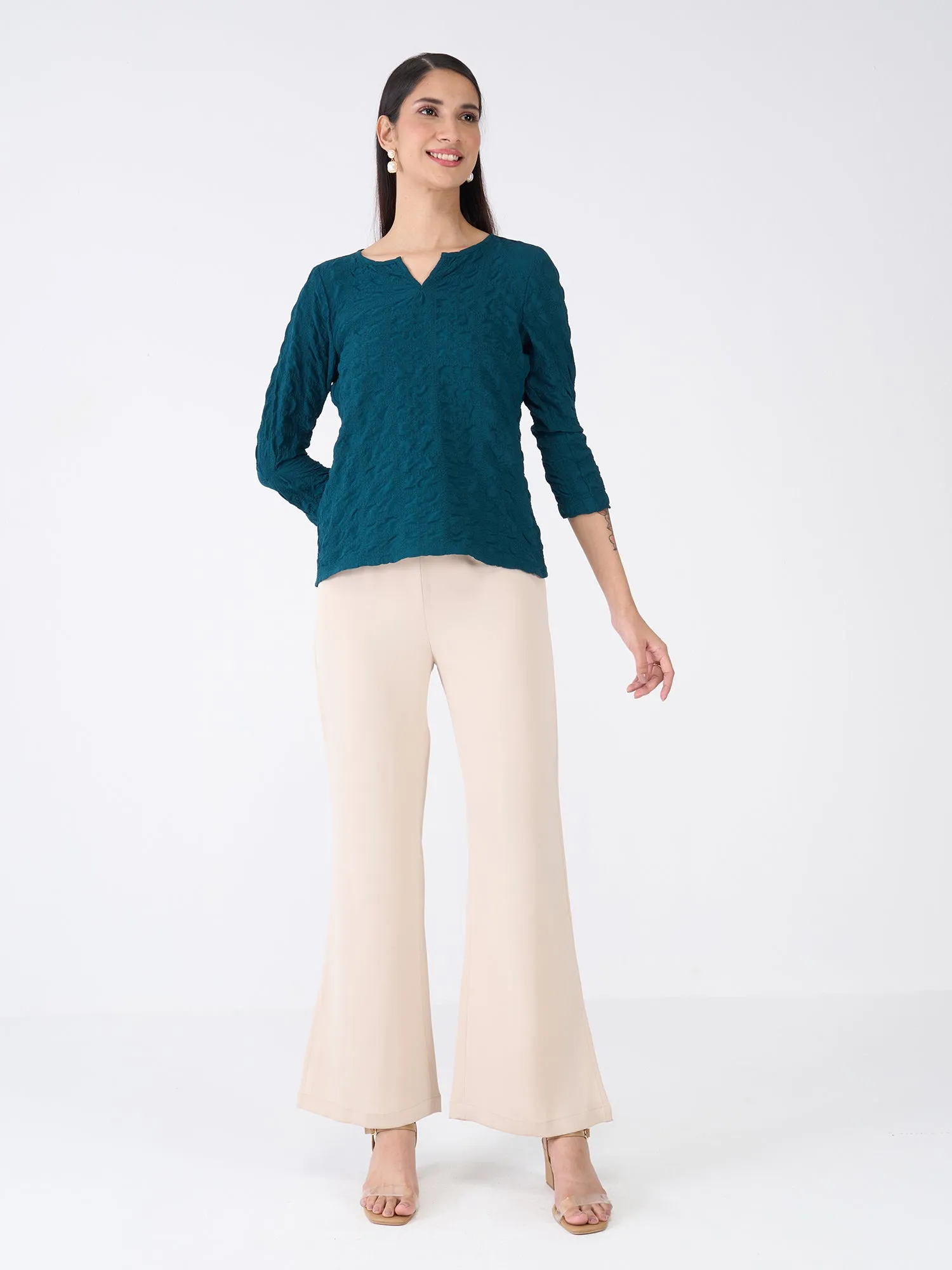 Granita Textured Split V-neck Top-Teal Green sold by Salt Attire product image thumbnail 5