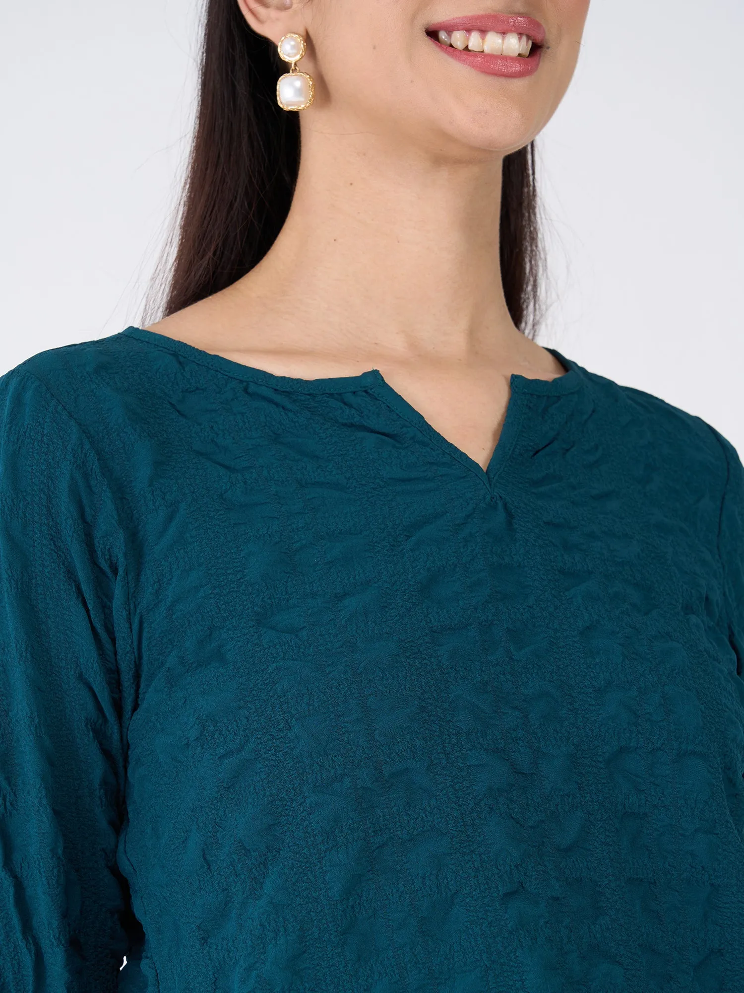 Granita Textured Split V-neck Top-Teal Green sold by Salt Attire product image thumbnail 2