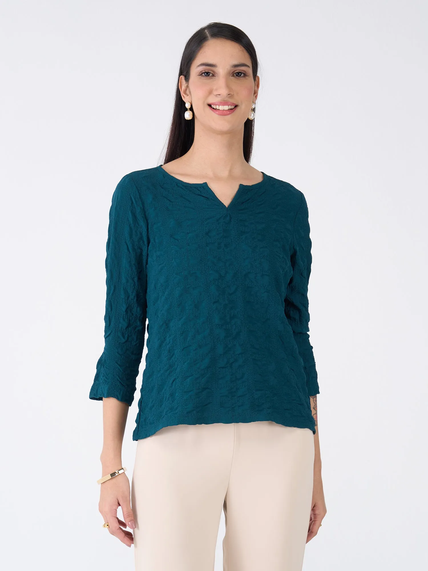 Granita Textured Split V-neck Top-Teal Green sold by Salt Attire product image thumbnail 3