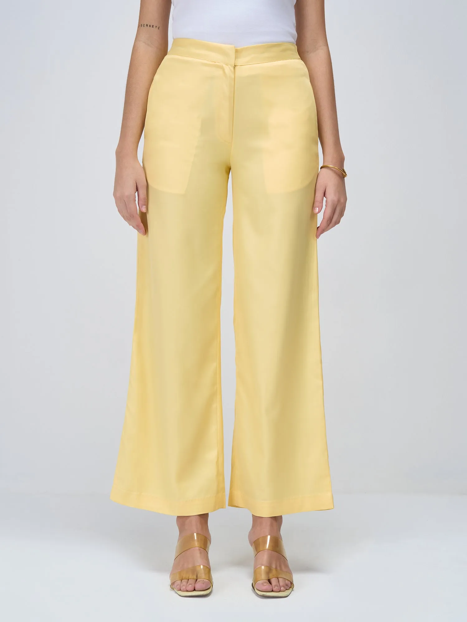 Mercer Mid Rise Wide Legged Trousers - Lemon Yellow sold by Salt Attire product image thumbnail 3