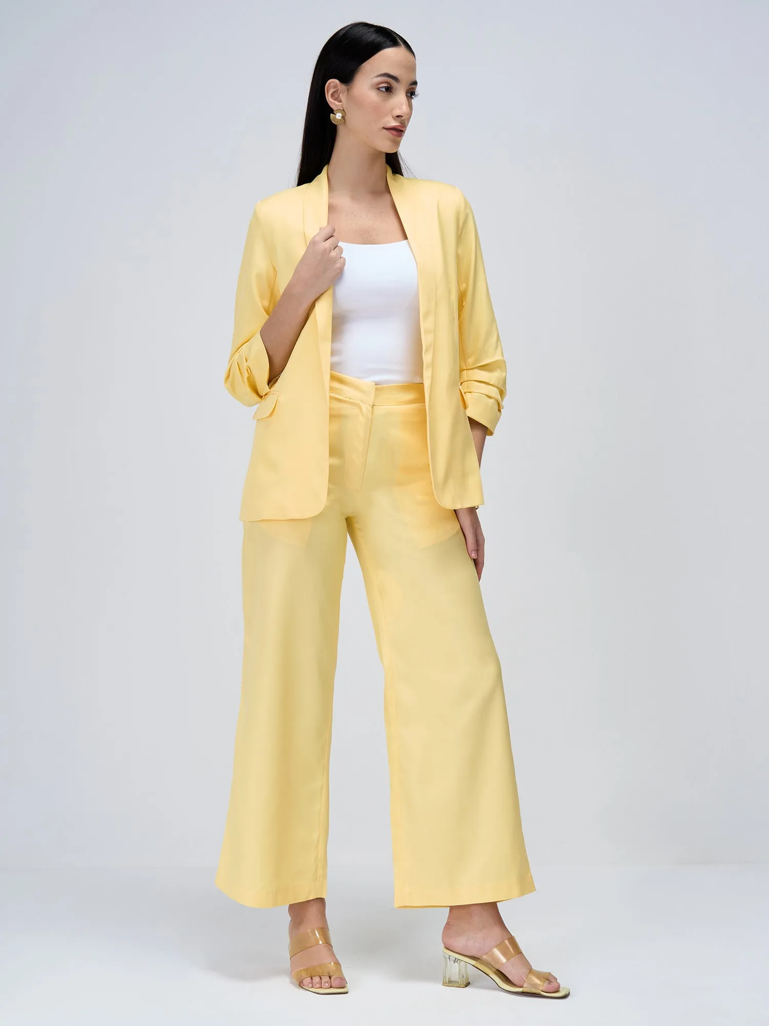 Mercer Mid Rise Wide Legged Trousers - Lemon Yellow sold by Salt Attire