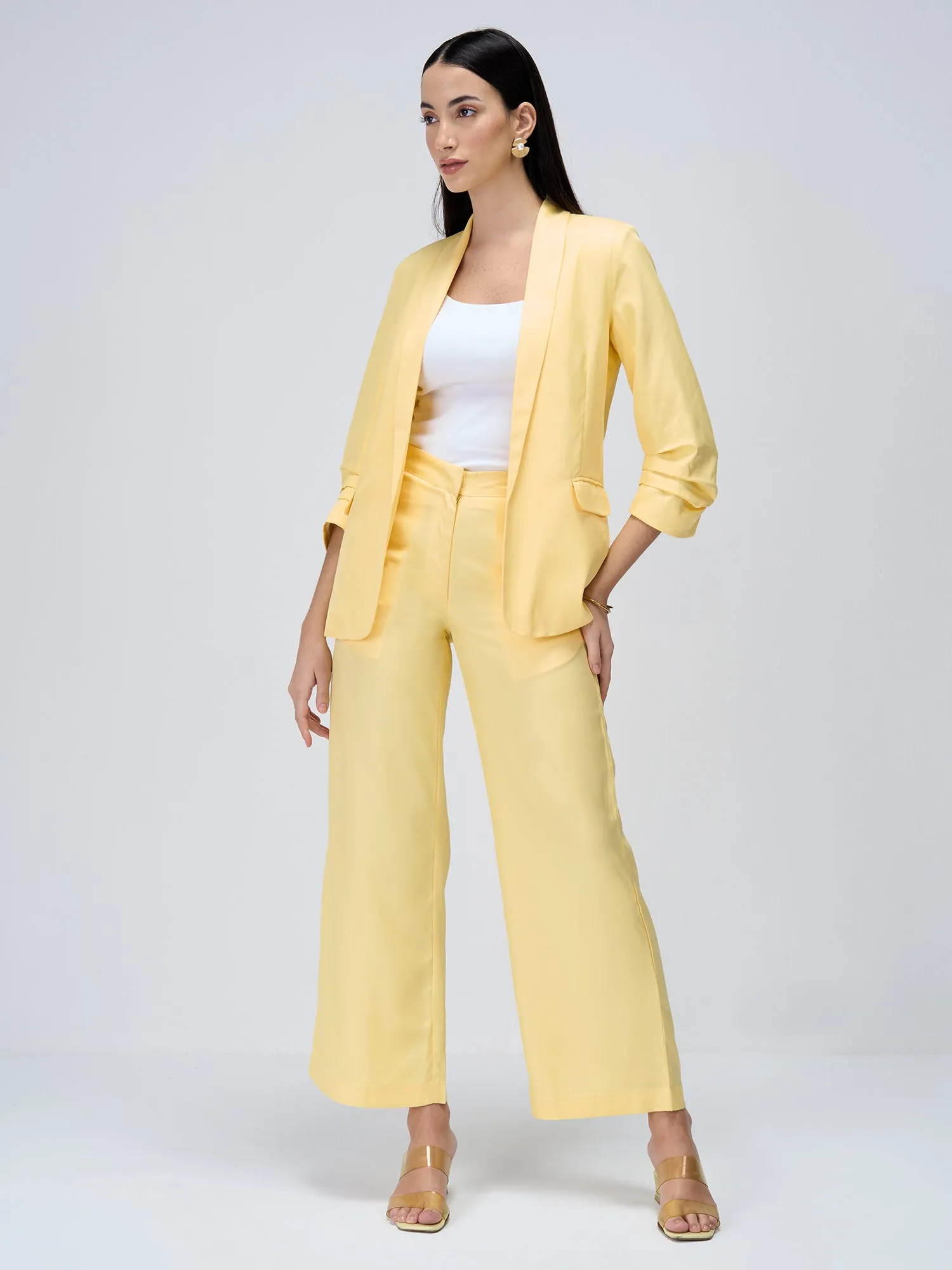Mercer Mid Rise Wide Legged Trousers - Lemon Yellow sold by Salt Attire product image thumbnail 4