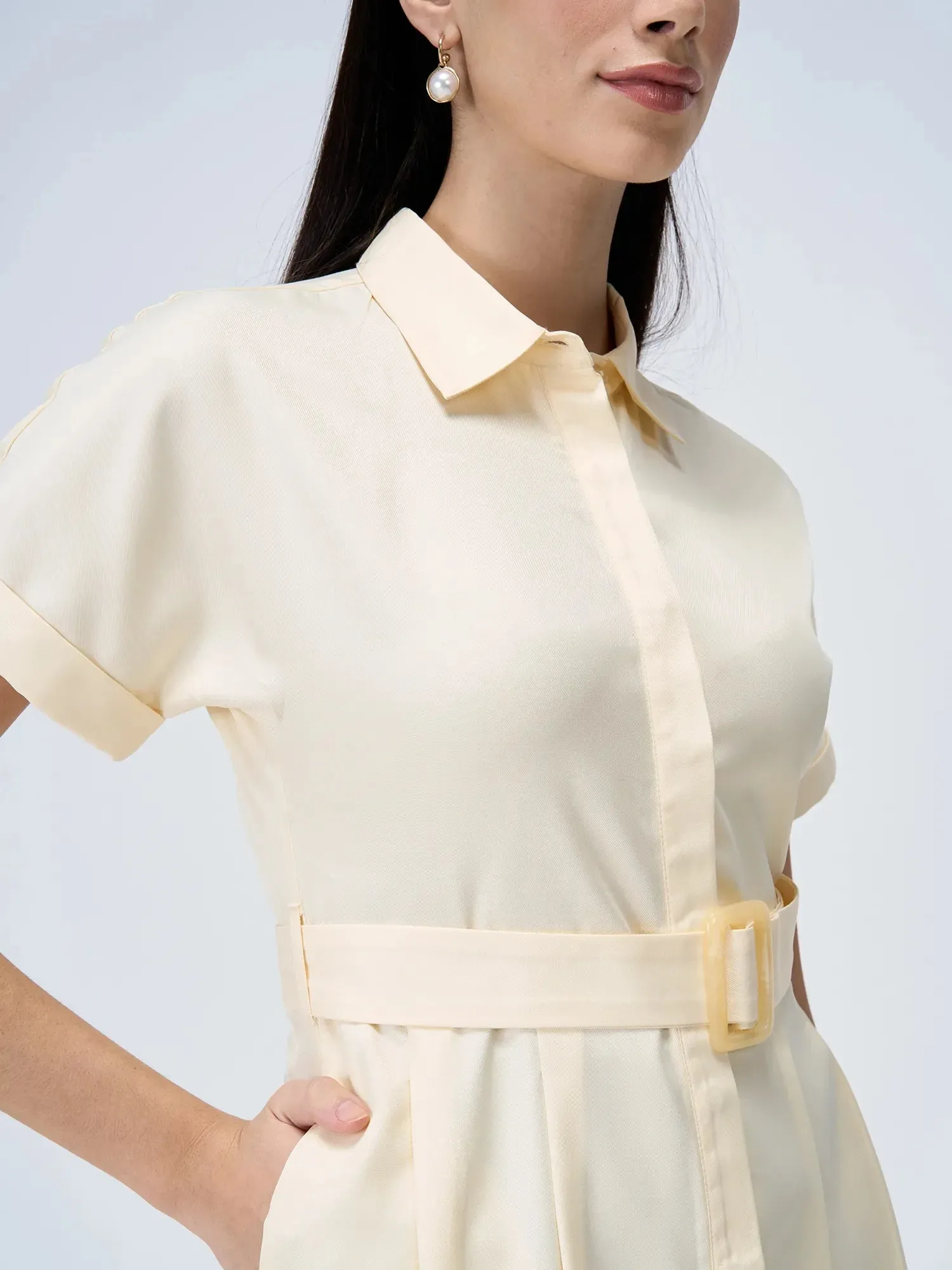 Beverly Fit and Flared Shirt Dress-Cream sold by Salt Attire product image thumbnail 3