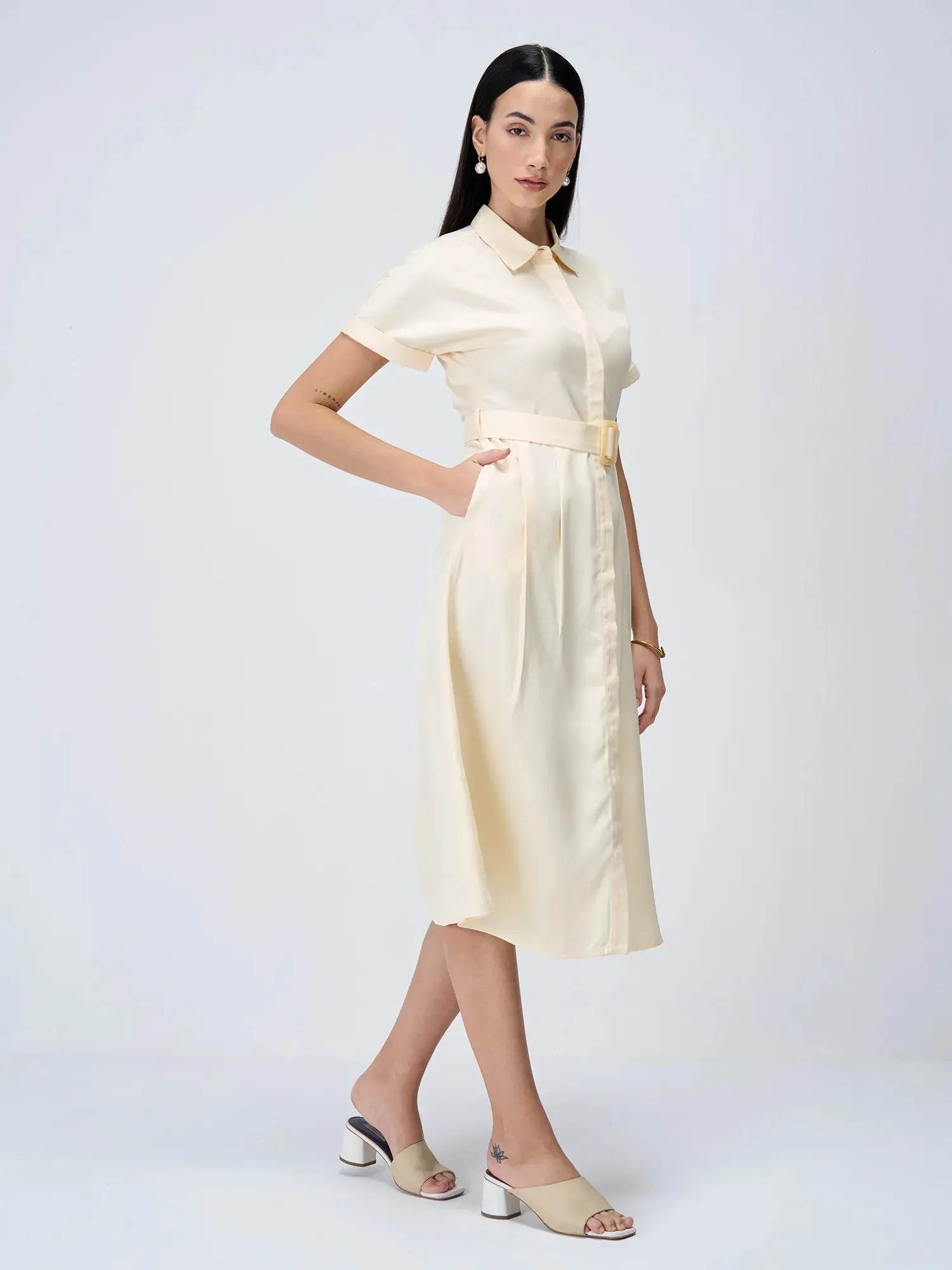 Beverly Fit and Flared Shirt Dress-Cream sold by Salt Attire product image thumbnail 2