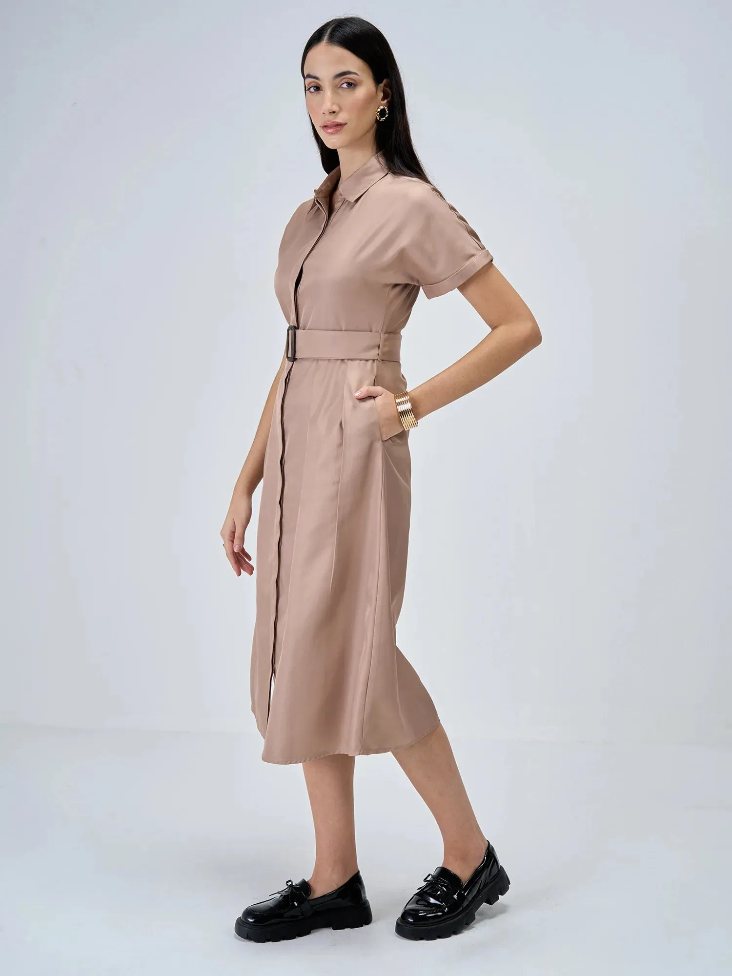 Beverly Fit and Flared Shirt Dress-Dusty Peach sold by Salt Attire product image thumbnail 2