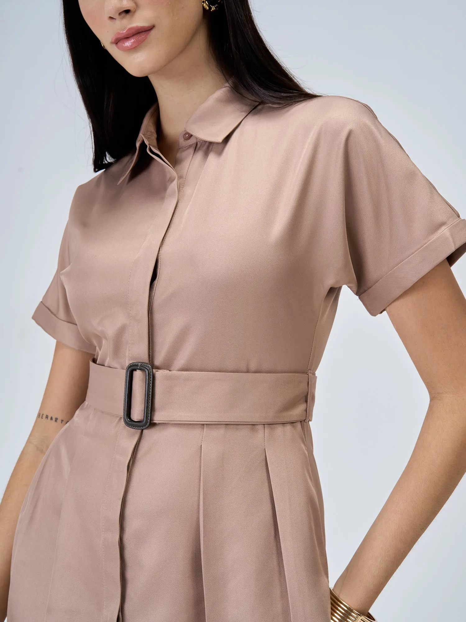 Beverly Fit and Flared Shirt Dress-Dusty Peach sold by Salt Attire product image thumbnail 3