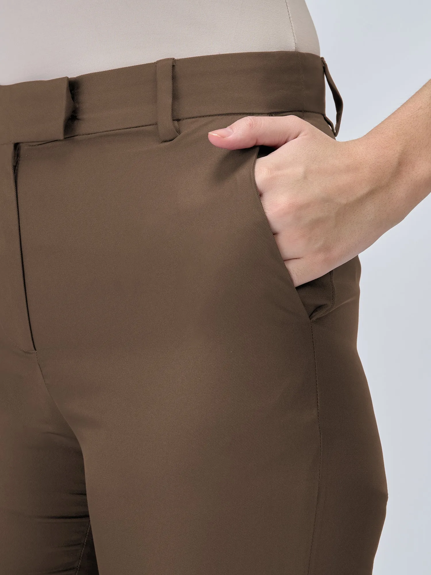 Lumi Mid Rise Slim Fit Trousers-Umber Green sold by Salt Attire product image thumbnail 3