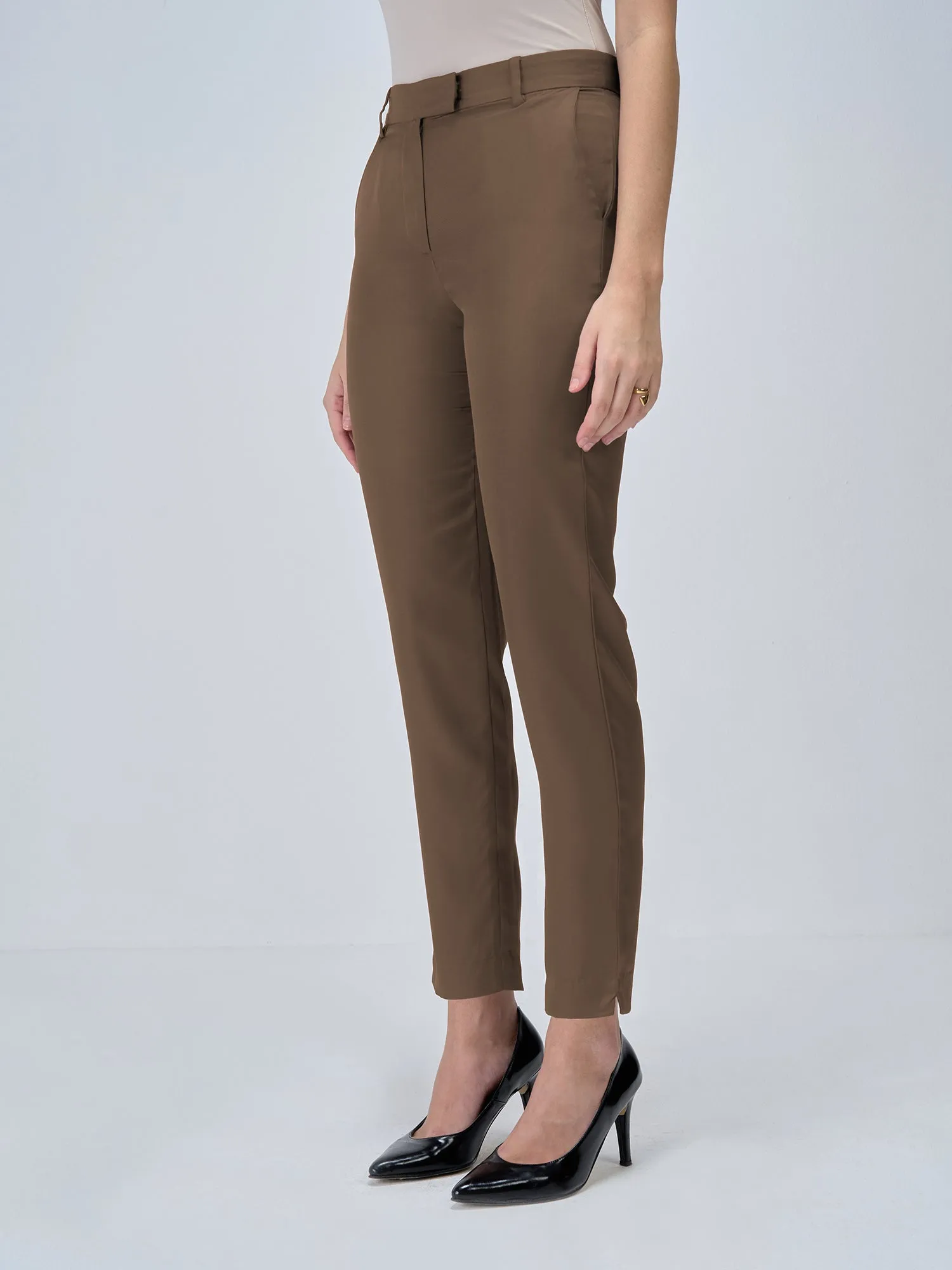 Lumi Mid Rise Slim Fit Trousers-Umber Green sold by Salt Attire product image thumbnail 4