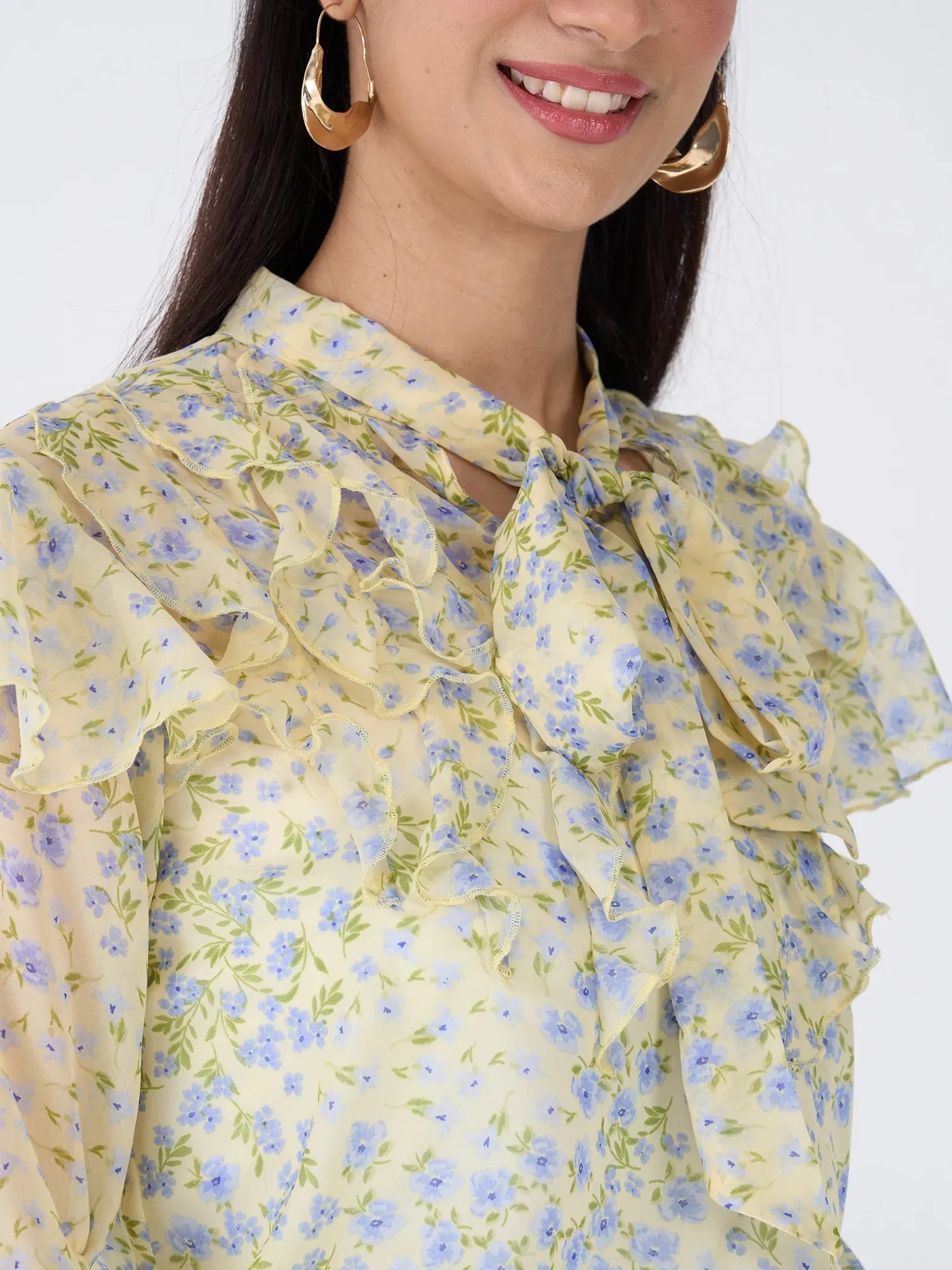 Honeycup Floral Ruffled Top-Yellow/Blue sold by Salt Attire product image thumbnail 3