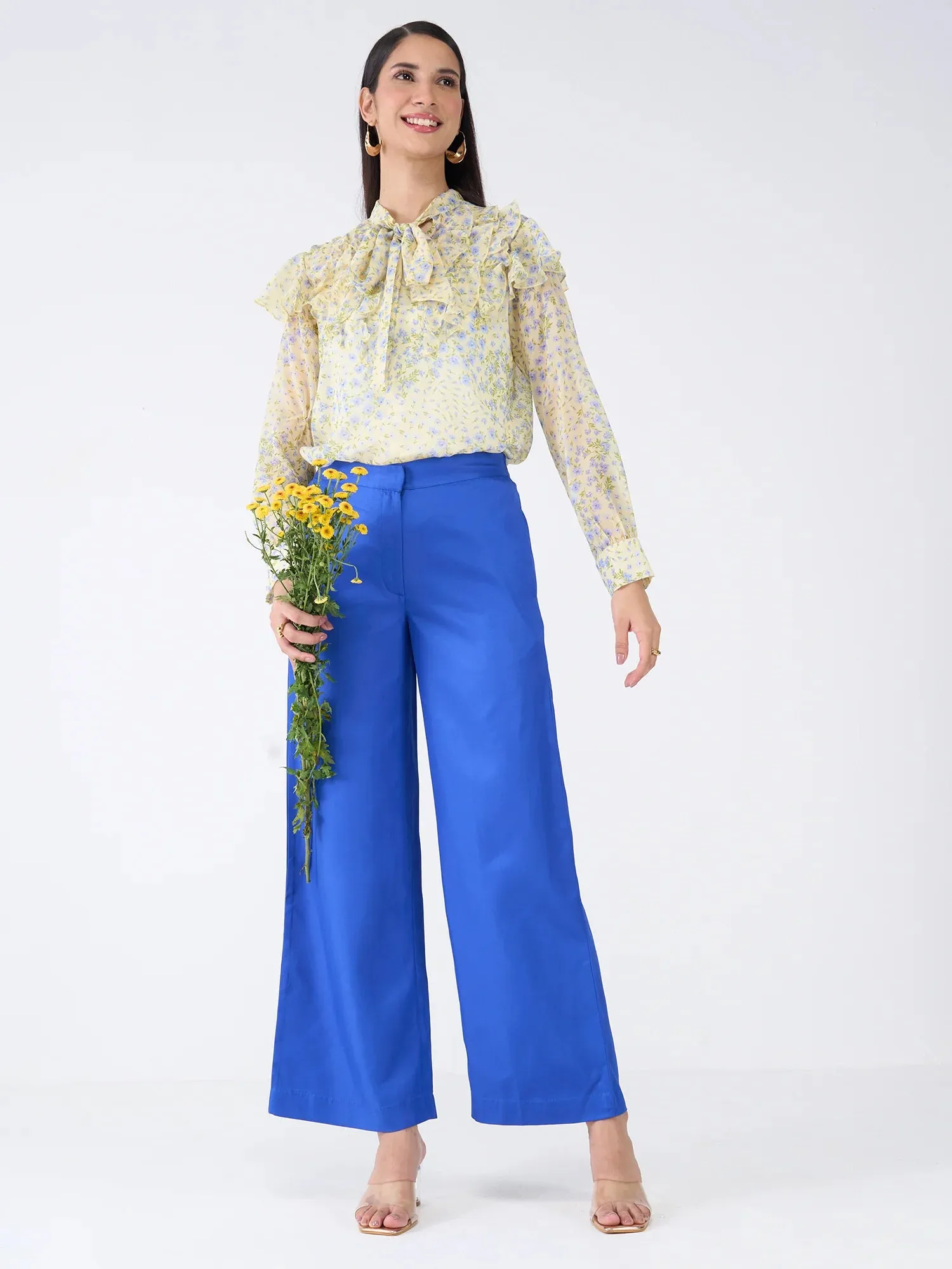 Honeycup Floral Ruffled Top-Yellow/Blue sold by Salt Attire product image thumbnail 4