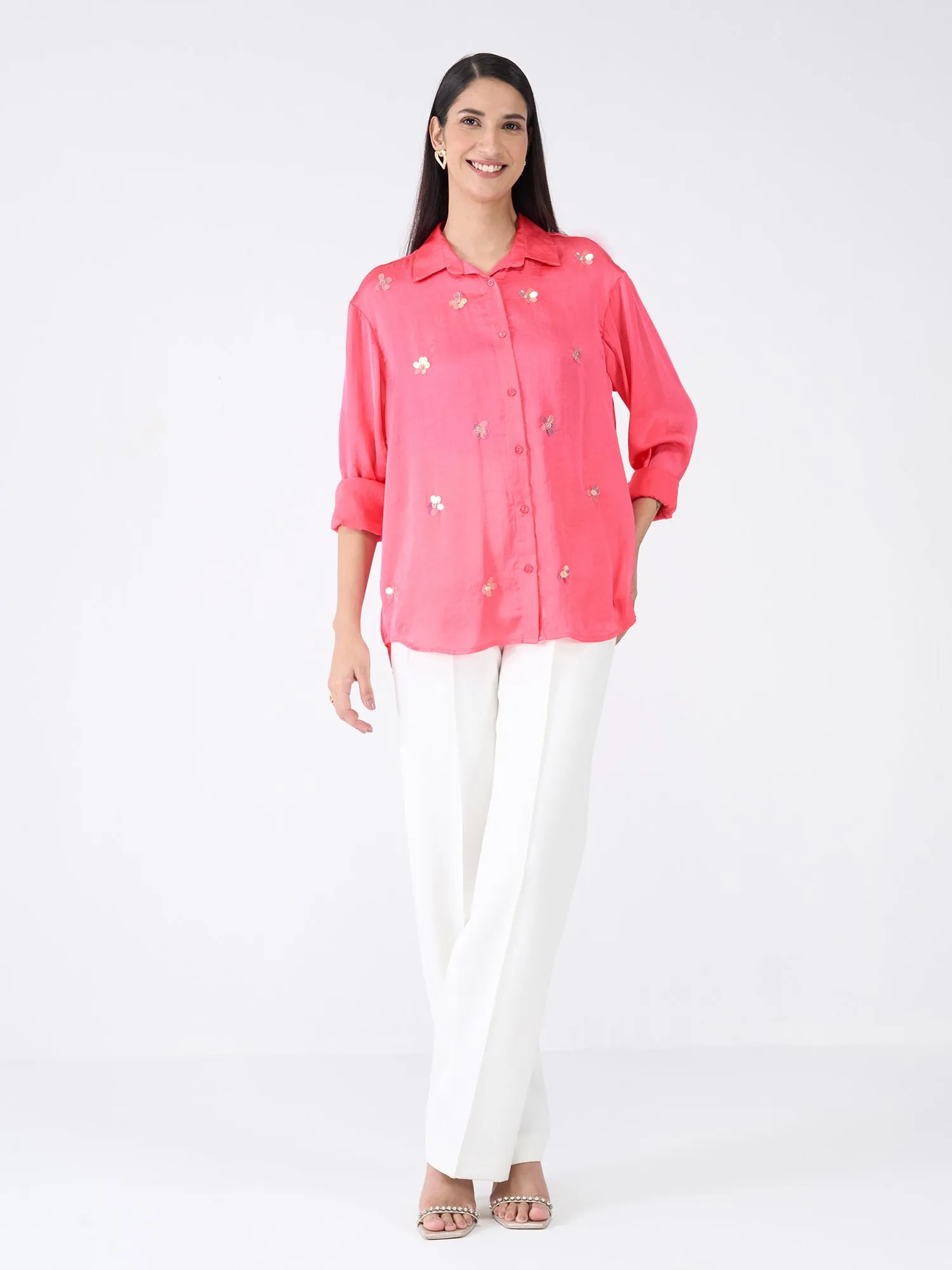 Confetti Embellished Button Down Shirt-Pink sold by Salt Attire product image thumbnail 3