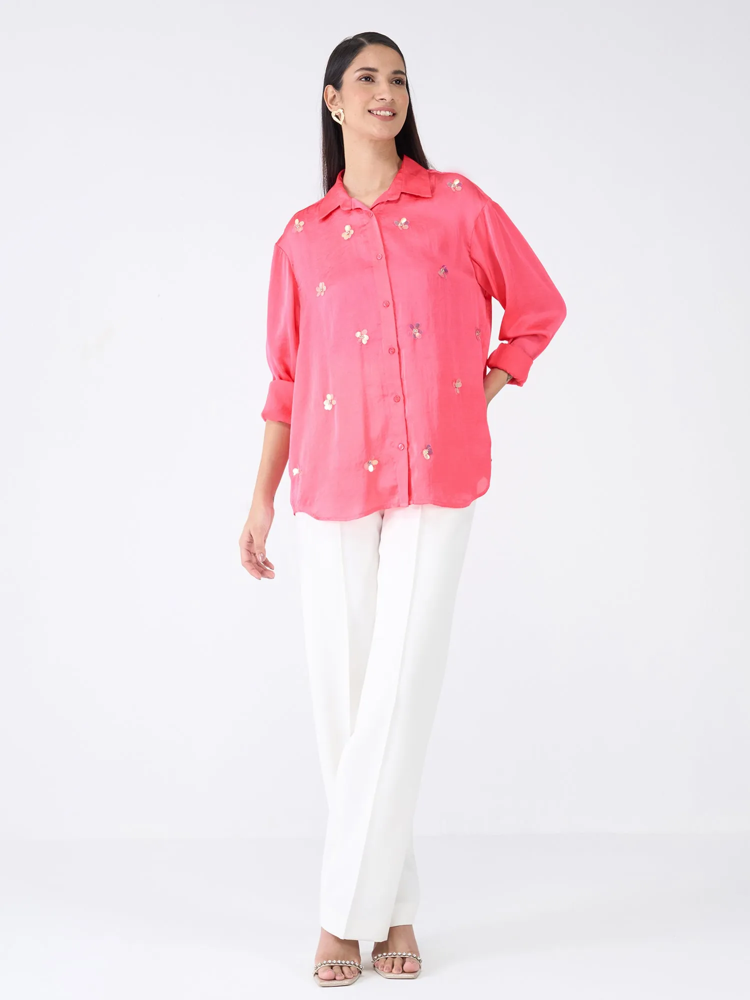 Confetti Embellished Button Down Shirt-Pink sold by Salt Attire product image thumbnail 4