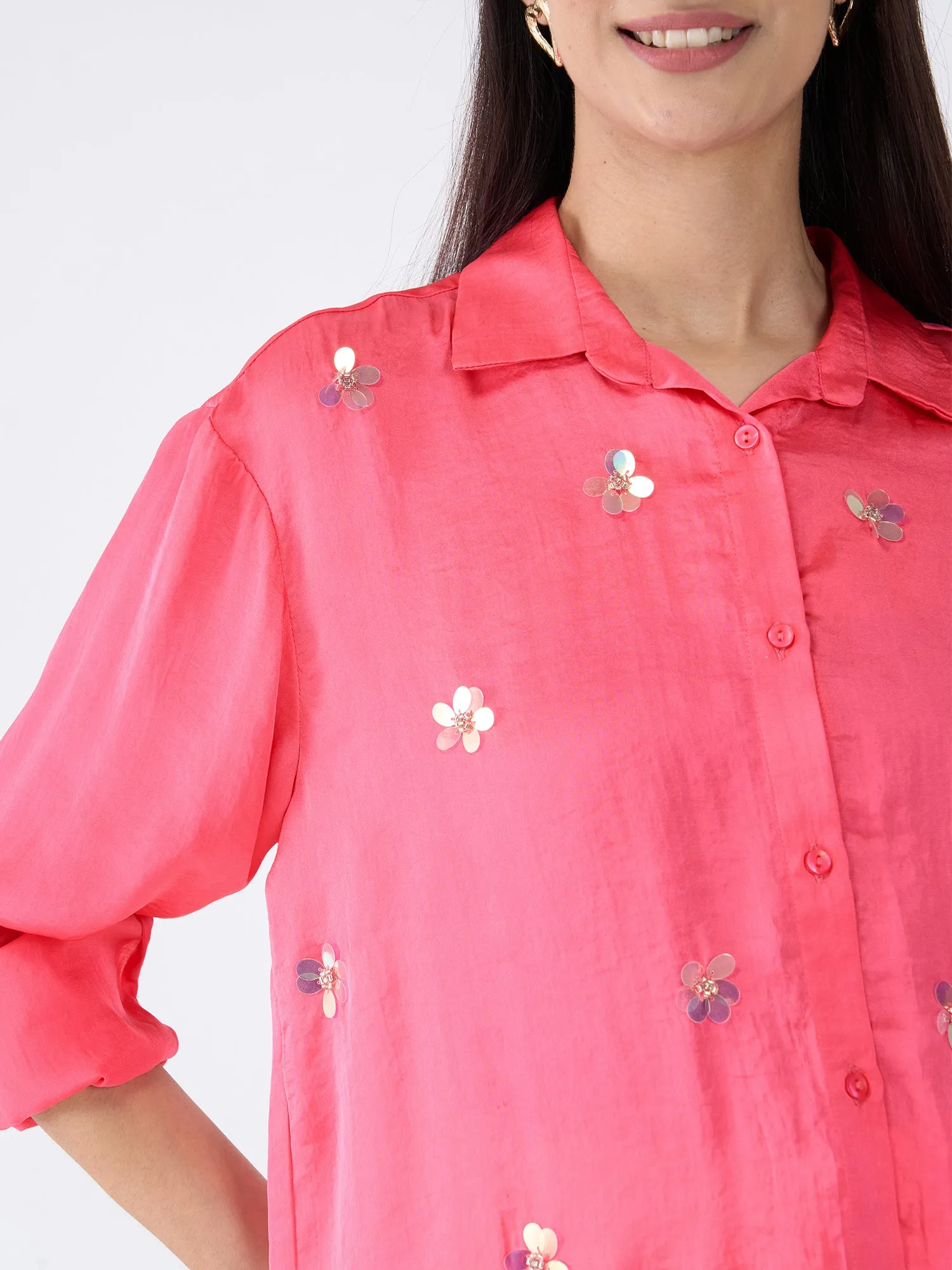 Confetti Embellished Button Down Shirt-Pink sold by Salt Attire product image thumbnail 2