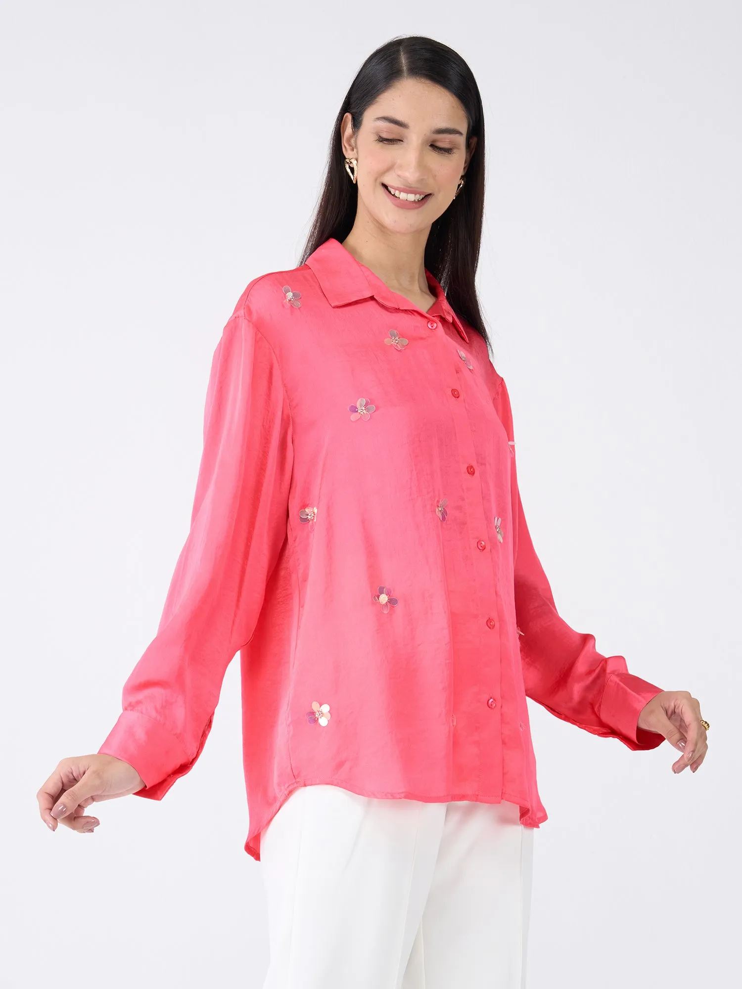 Confetti Embellished Button Down Shirt-Pink sold by Salt Attire product image thumbnail 5