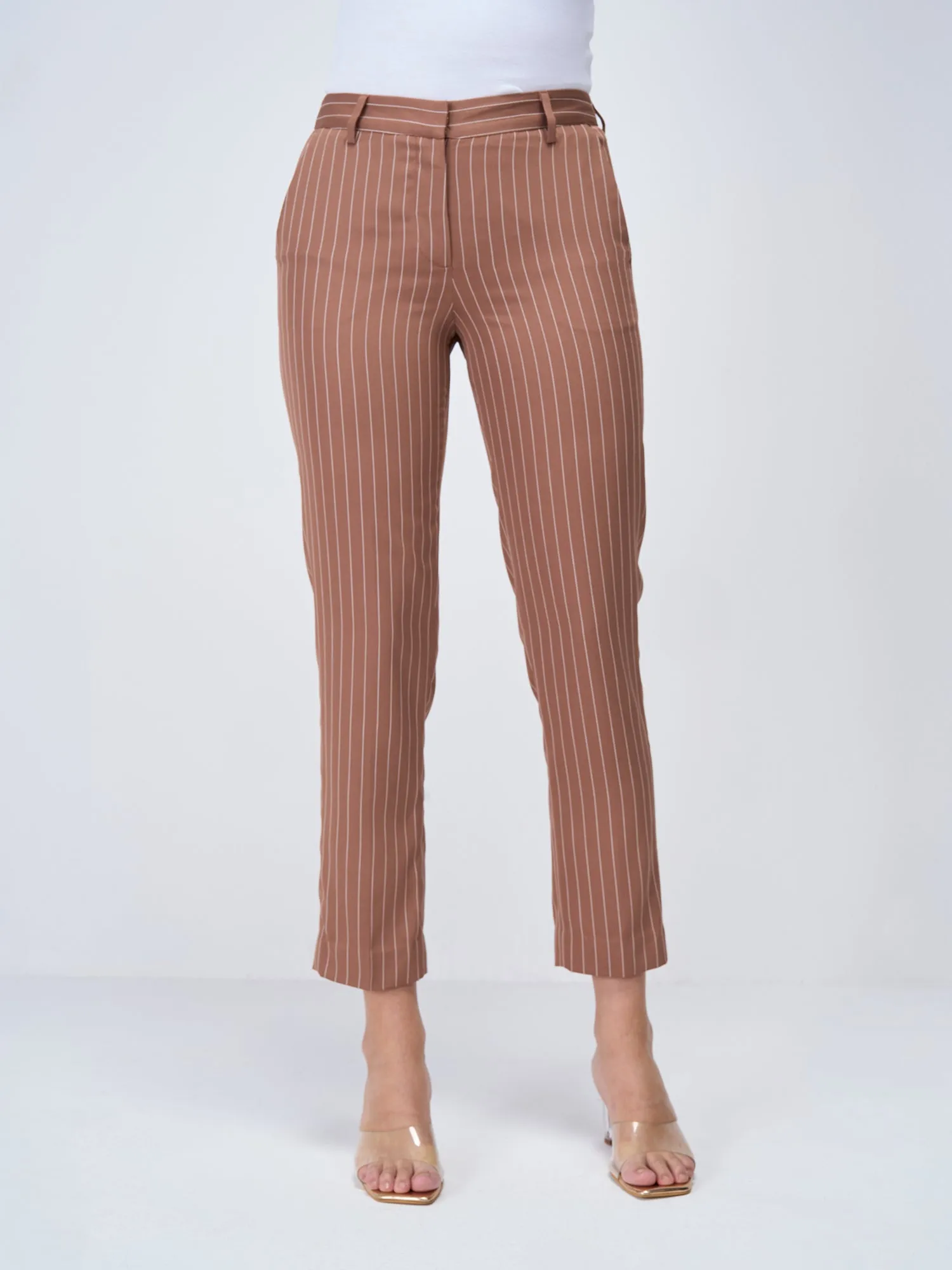 Earnest Striped Mid Rise Pants-Brown Stripe sold by Salt Attire product image thumbnail 3