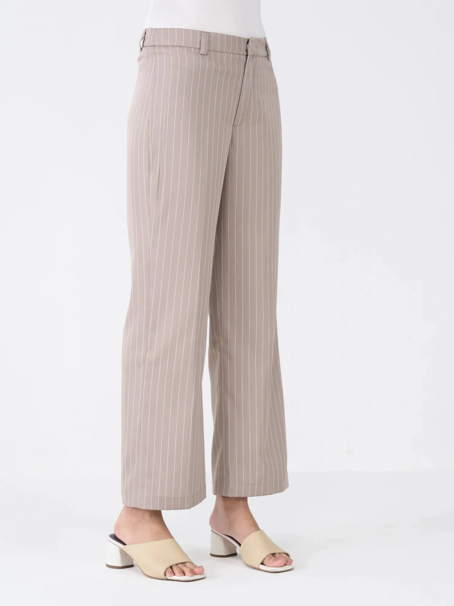 Tirana Striped Mid Rise Straight Trousers-Taupe/White sold by Salt Attire product image thumbnail 5