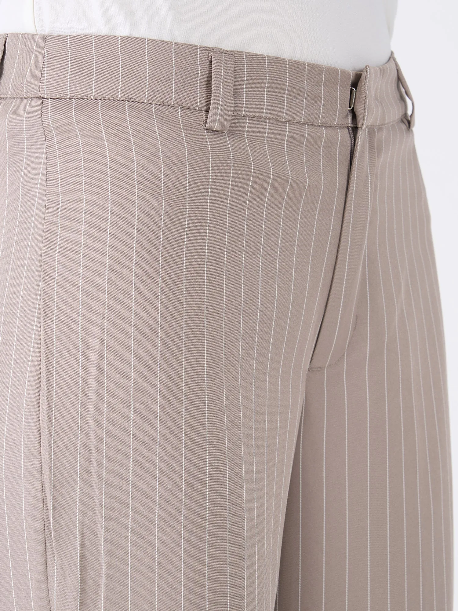 Tirana Striped Mid Rise Straight Trousers-Taupe/White sold by Salt Attire product image thumbnail 3