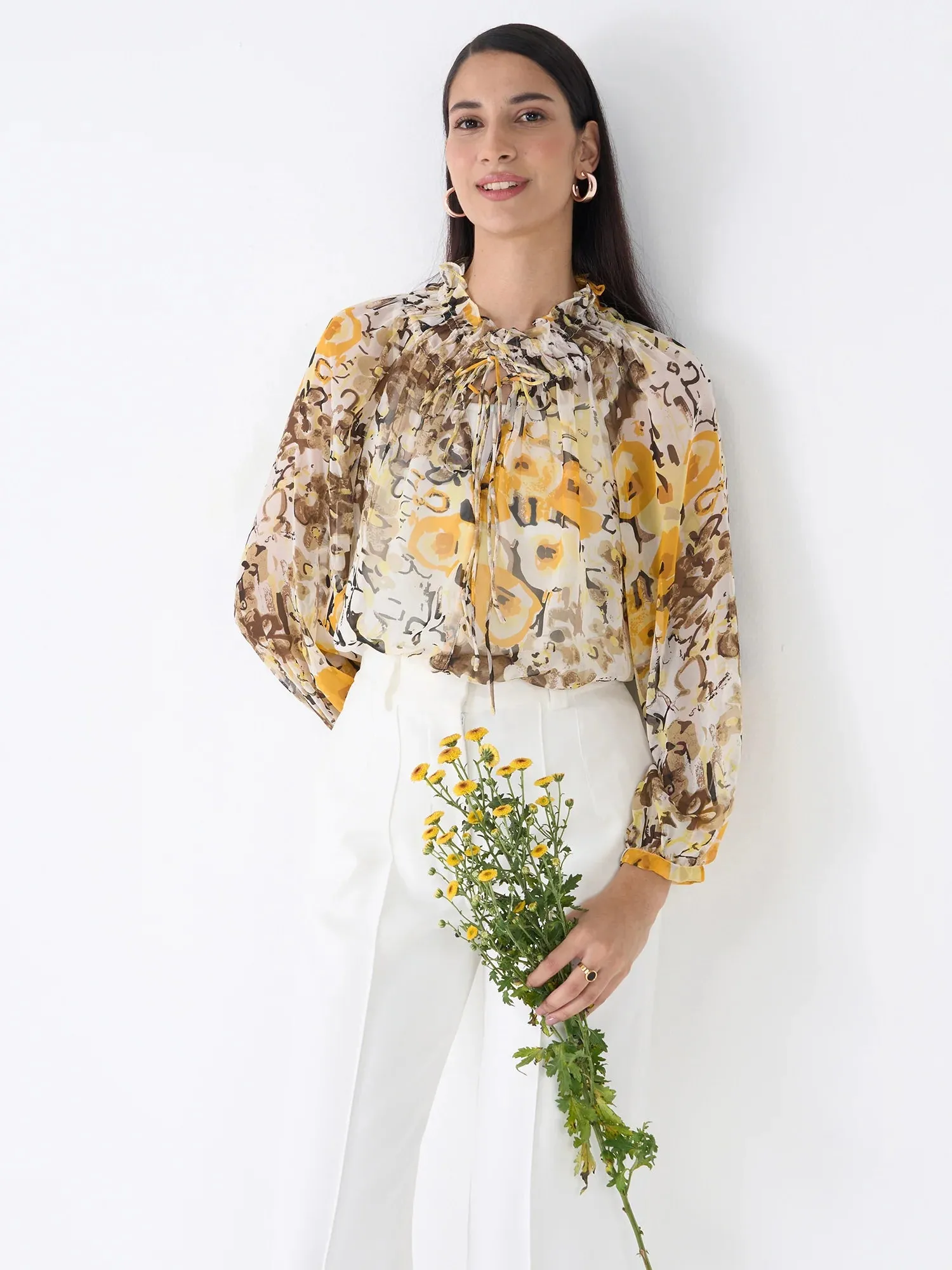 Mossy Floral Smocked Neckline Top-Multicolor sold by Salt Attire