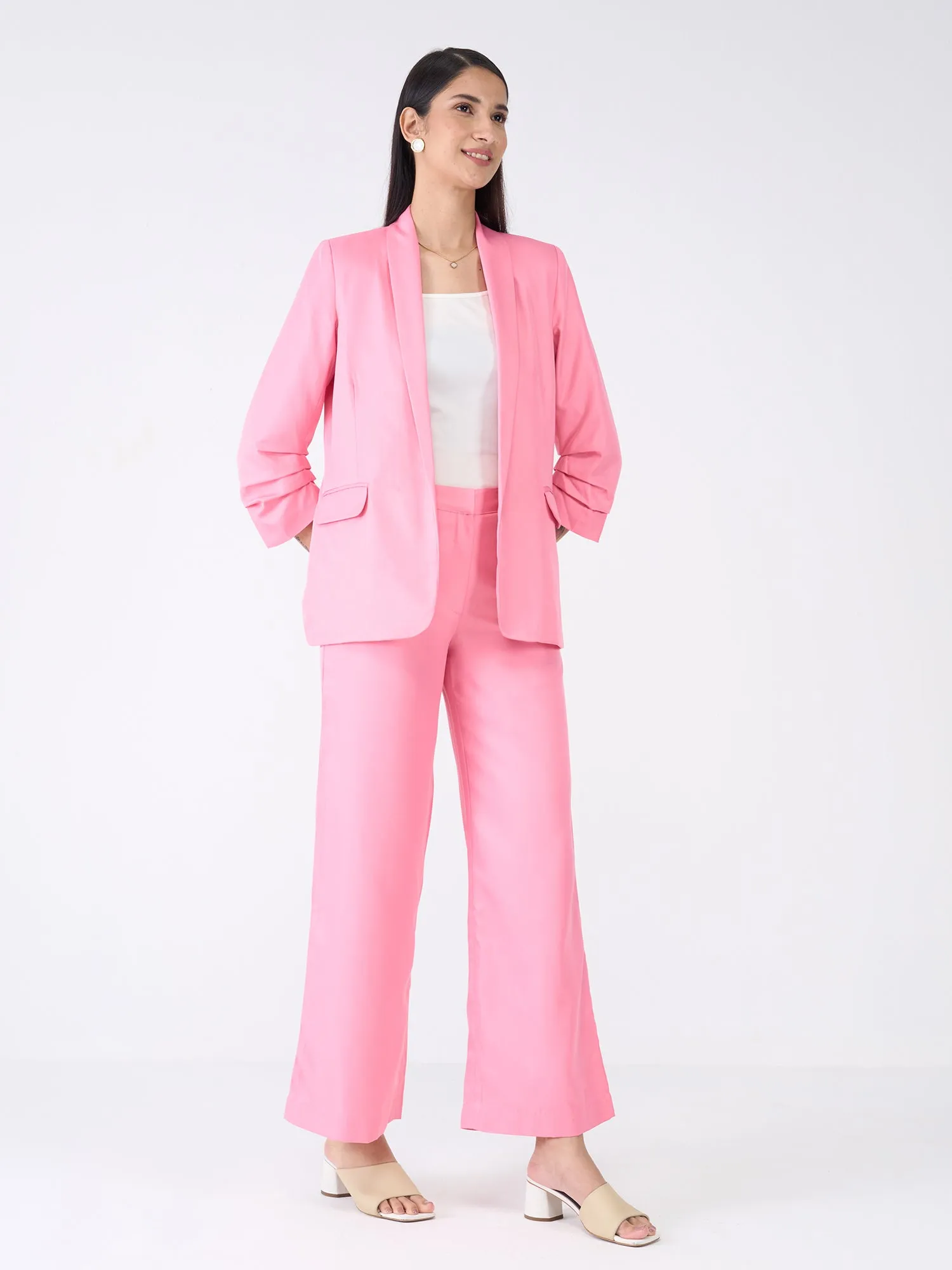 Iconic Ruched Sleeve Blazer-Candy Pink sold by Salt Attire product image thumbnail 5